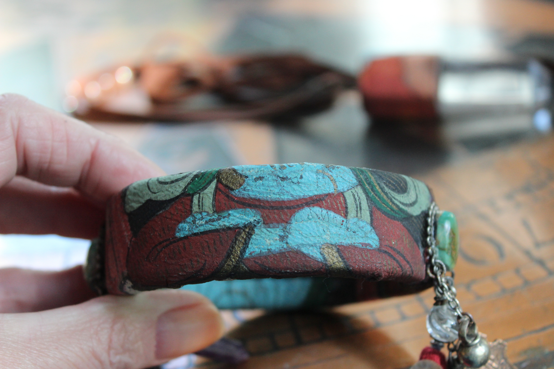 Invite Them In Necklace & Bracelet Set with Antique Hand Painted Thangka,Ghost Quartz Point Pendant,Carved Tourmaline Buddha,Foxtail Chain Tassel,Antique Buddha Medal & Much More!