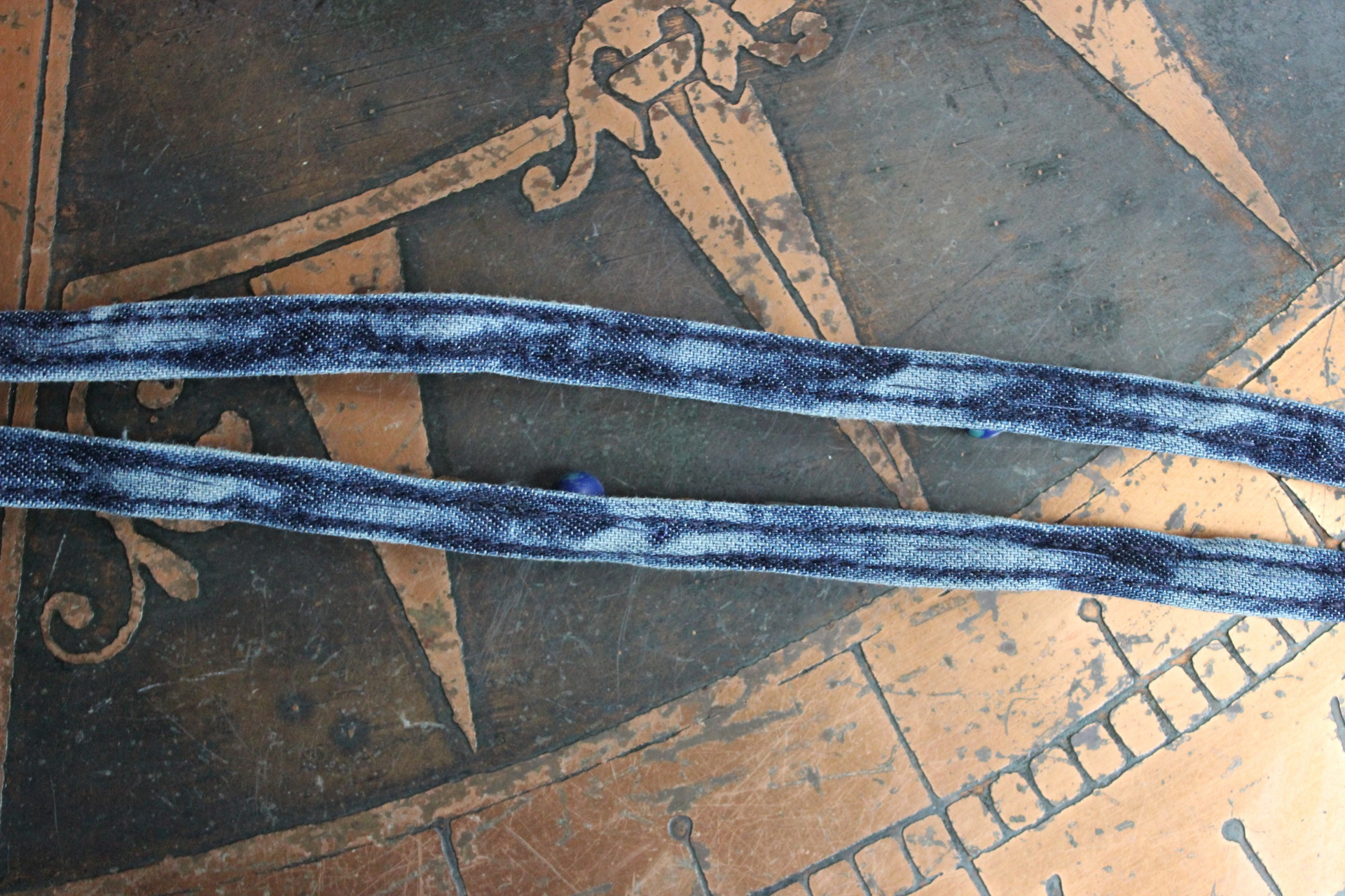 Sold to J The Vision of Enoch Necklace with Clear Quartz Point, Distressed Denim Chain, Handsewn Stones