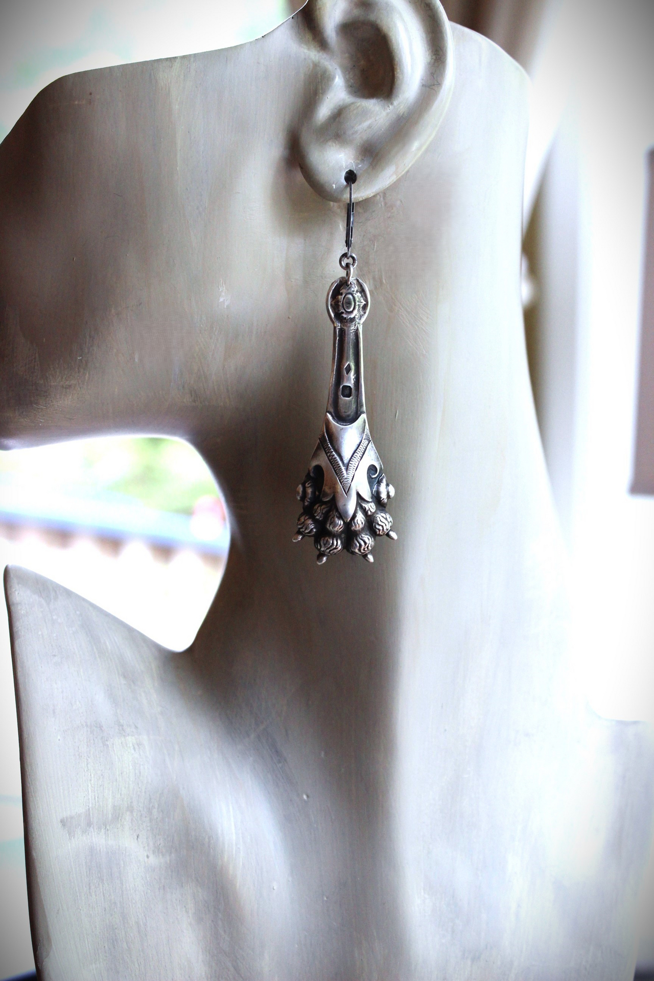 Antique French Sterling Lion Paw Earrings with Sterling Leverback Earring Wires