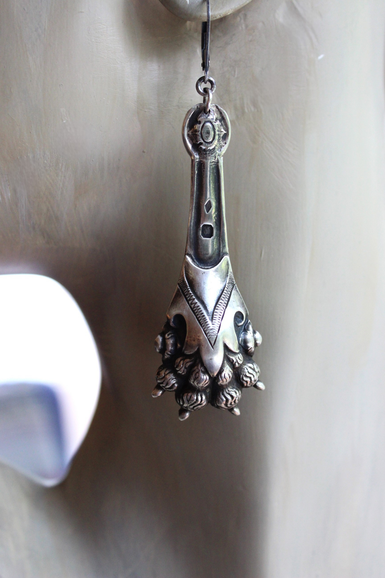 Antique French Sterling Lion Paw Earrings with Sterling Leverback Earring Wires