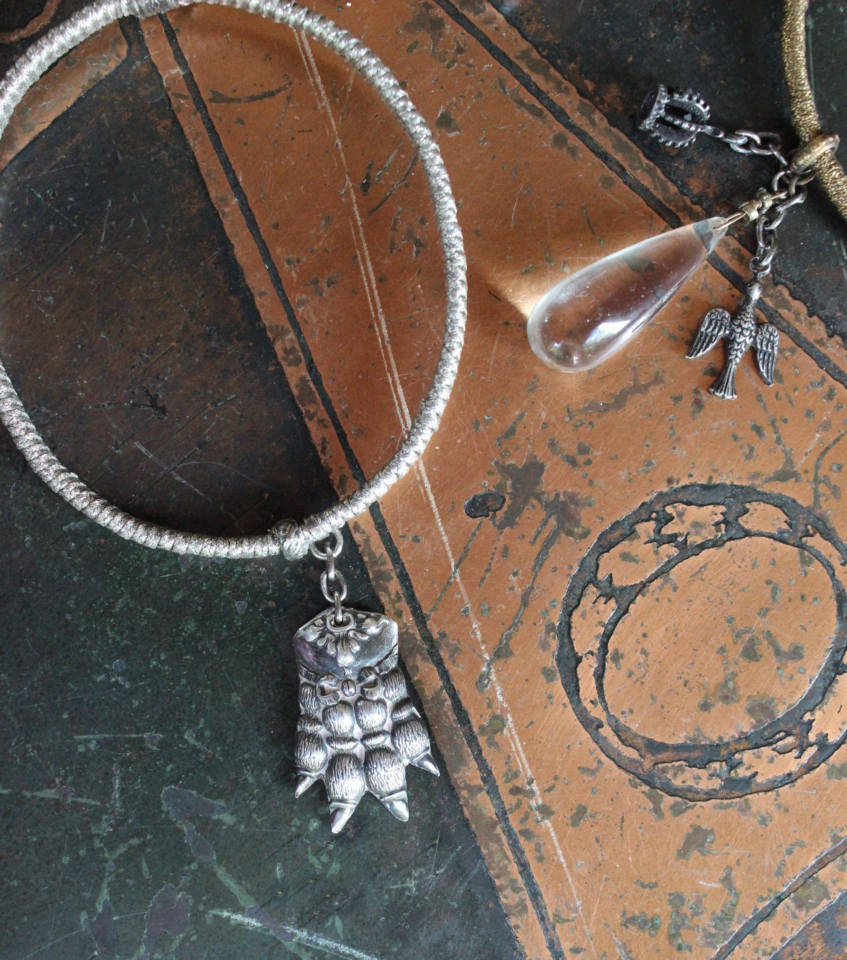 Wrapped Stacking Bangles Set with Antique French Real Metal Trims,Antique French Sterling Lion Paw,Multiple Crystals,Rock Crystal & More!