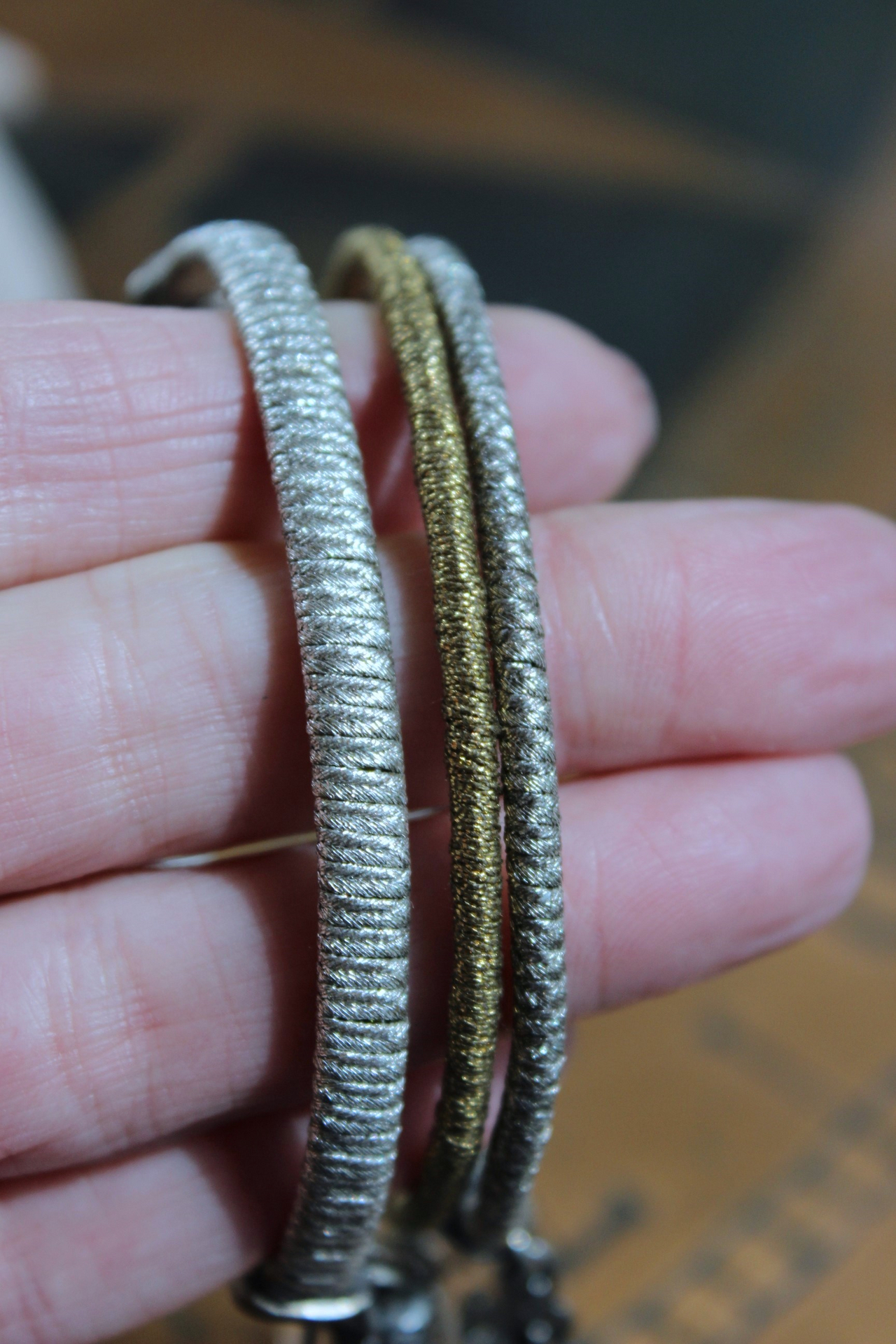 Wrapped Stacking Bangles Set with Antique French Real Metal Trims,Antique French Sterling Lion Paw,Multiple Crystals,Rock Crystal & More!