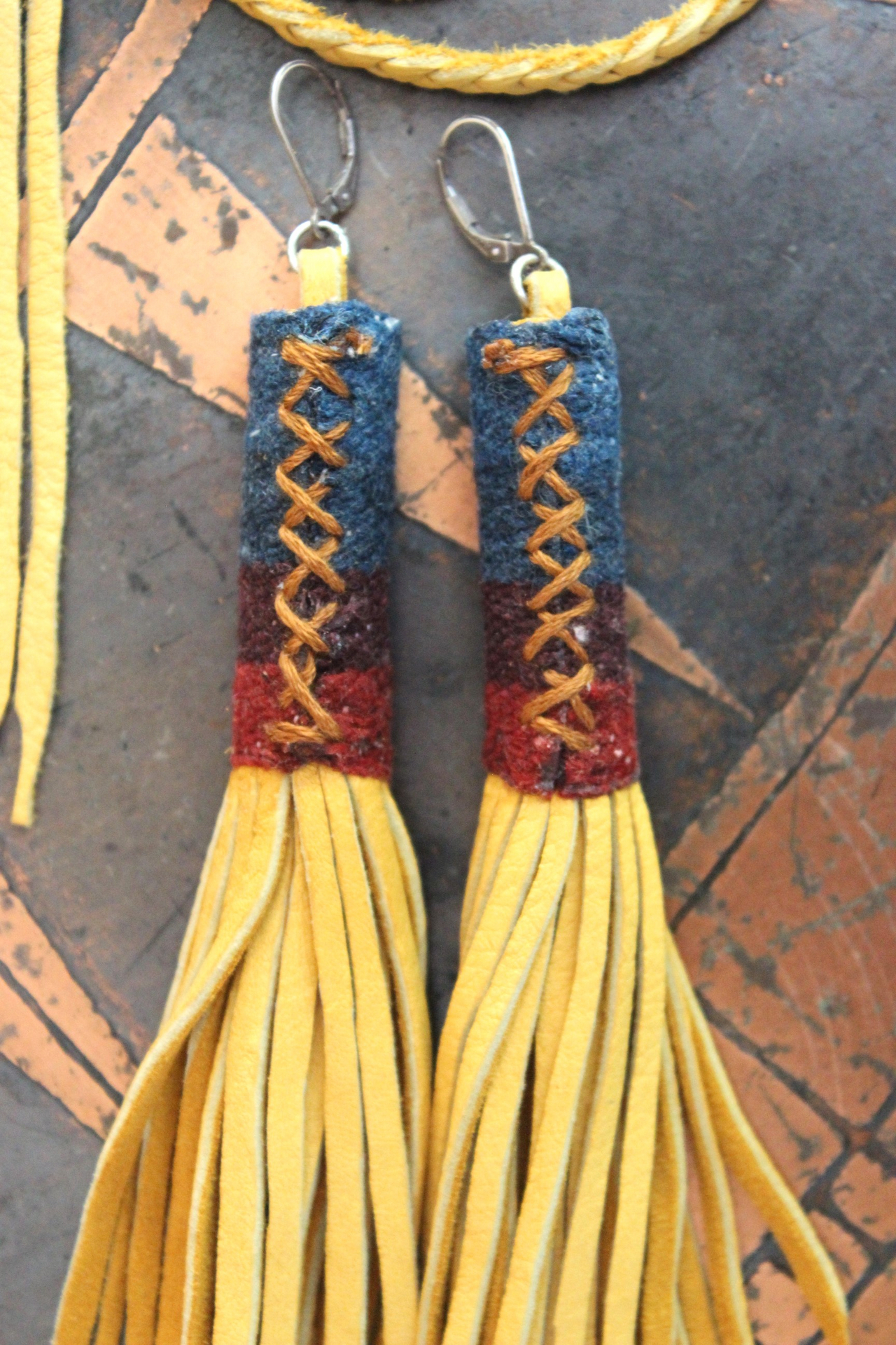 Butter Soft Leather Pouch Necklace & Earring Set w/Antique Serape Textile Fragments, Sterling Bezel Set Faceted Rock Crystal, Polished Kyanite & More!