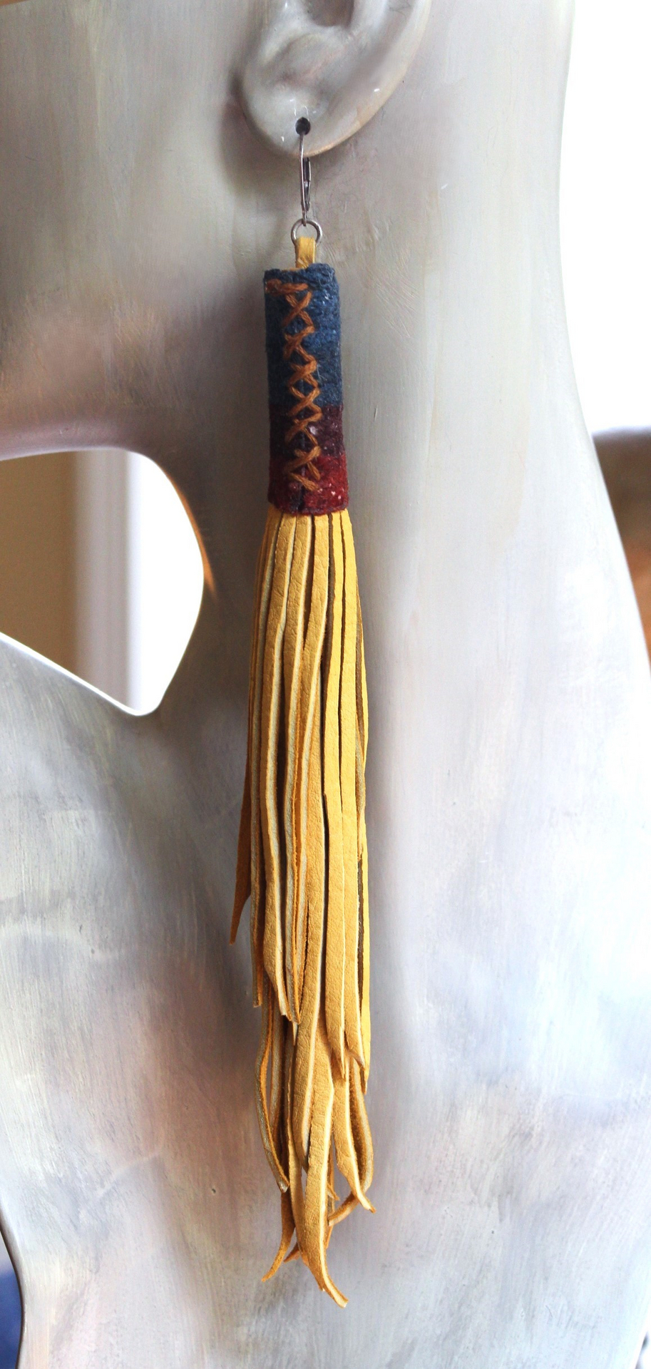 Butter Soft Leather Pouch Necklace & Earring Set w/Antique Serape Textile Fragments, Sterling Bezel Set Faceted Rock Crystal, Polished Kyanite & More!