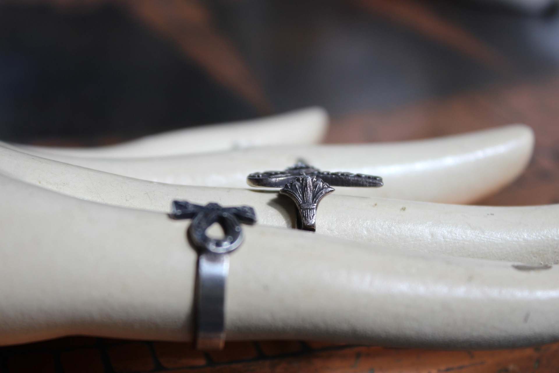 Antique Sterling Ankh Ring Set with Tiny Medals,Ankh Cross and Antique Faceted Prong Set Rock Crystals