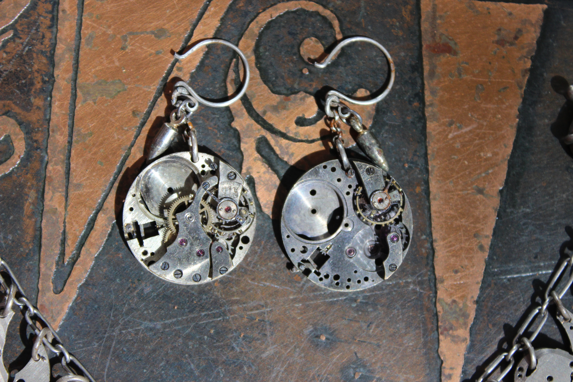 It is Time Bracelet & Earring Set with Antique Time Piece Findings, Antique Working Bucherer Mechanical Bubble Watch,Sterling Chain & Earring Wires