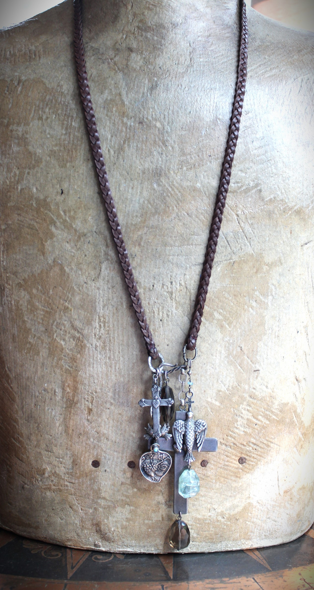 NEW! Enter the Heart Necklace with Rare Sisters of the Cenacle Sacred Heart Cross, Dove of Peace Medal,Sacred Heart Medal, Faceted Smoky Quartz & More!