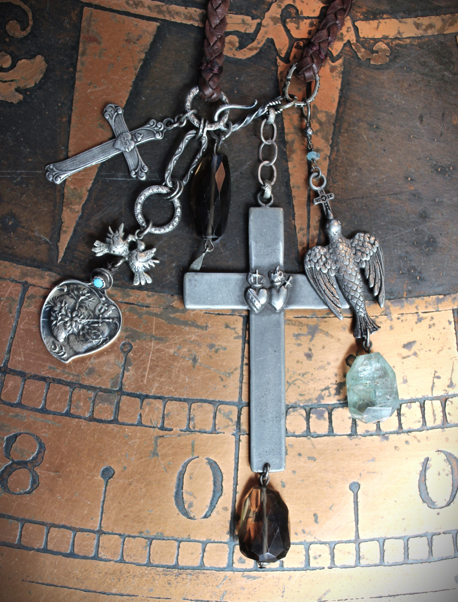 NEW! Enter the Heart Necklace with Rare Sisters of the Cenacle Sacred Heart Cross, Dove of Peace Medal,Sacred Heart Medal, Faceted Smoky Quartz & More!