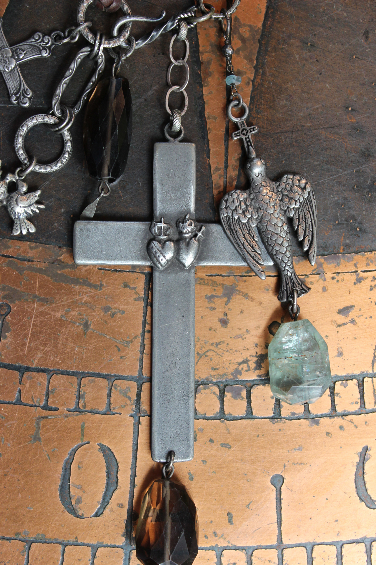 NEW! Enter the Heart Necklace with Rare Sisters of the Cenacle Sacred Heart Cross, Dove of Peace Medal,Sacred Heart Medal, Faceted Smoky Quartz & More!