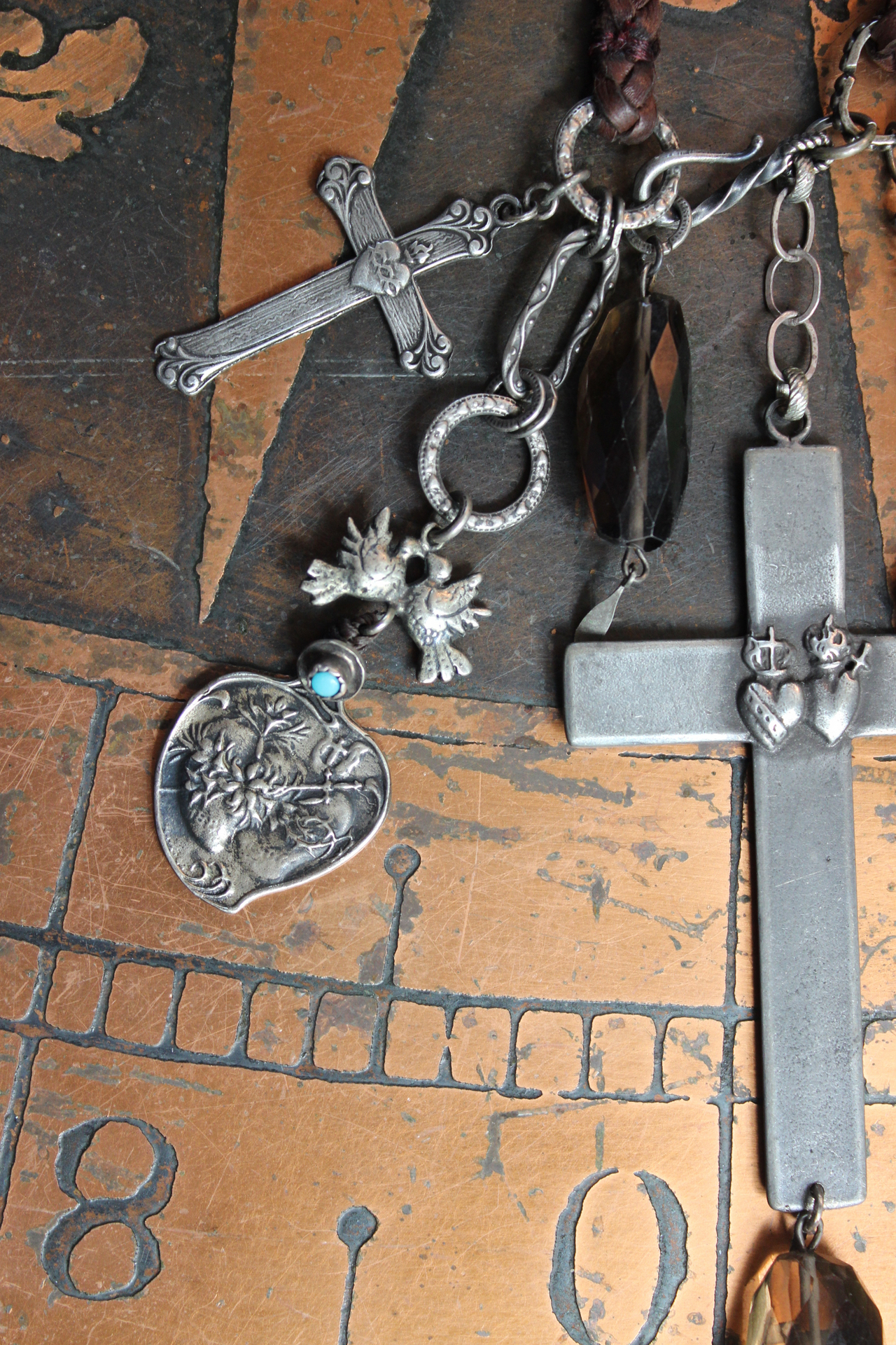 NEW! Enter the Heart Necklace with Rare Sisters of the Cenacle Sacred Heart Cross, Dove of Peace Medal,Sacred Heart Medal, Faceted Smoky Quartz & More!