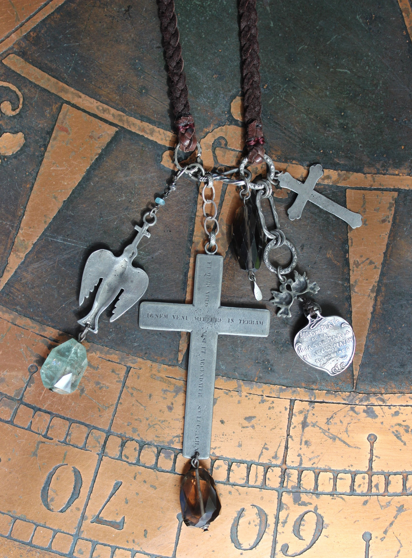 NEW! Enter the Heart Necklace with Rare Sisters of the Cenacle Sacred Heart Cross, Dove of Peace Medal,Sacred Heart Medal, Faceted Smoky Quartz & More!