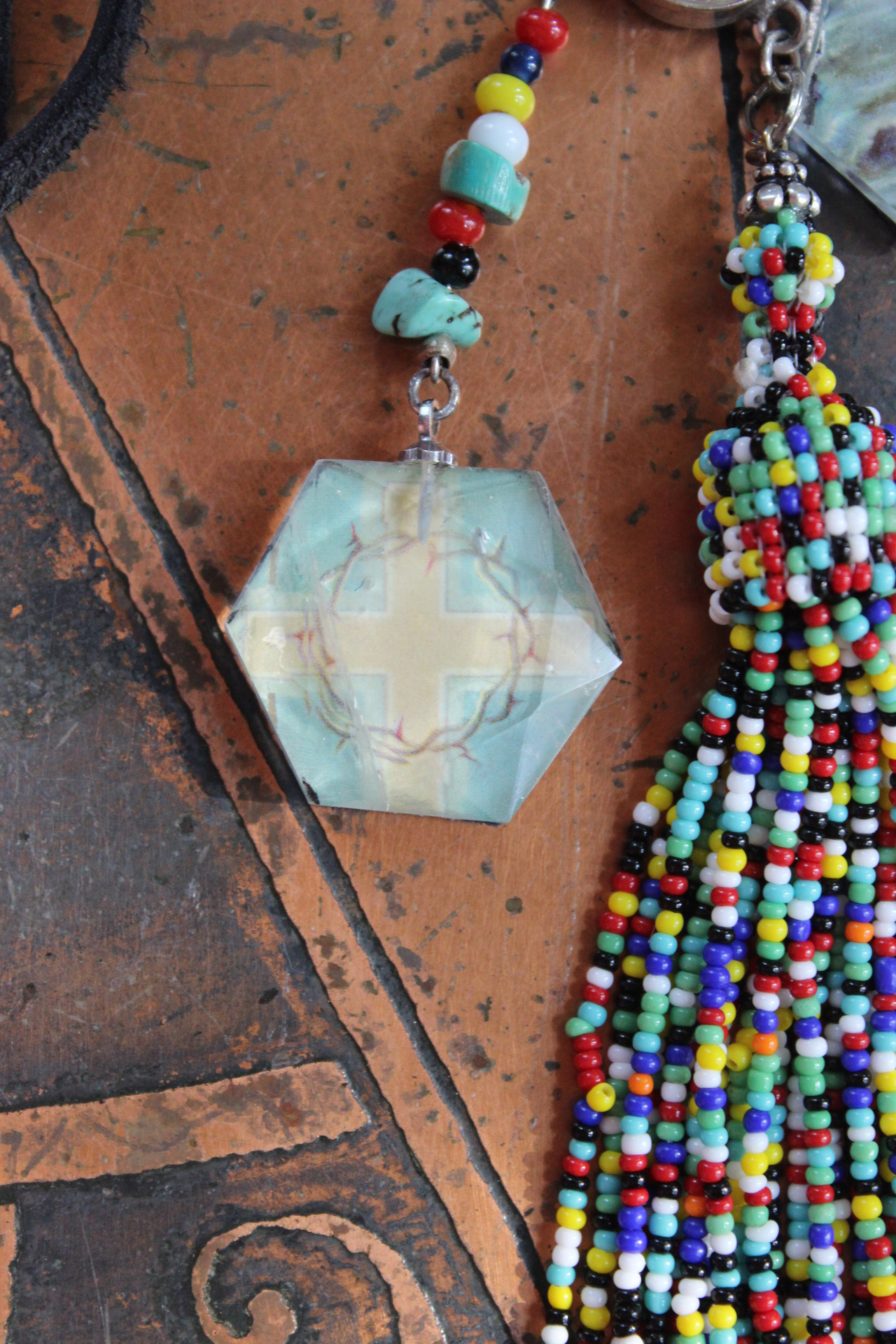 SOLD to J Endless Ocean Necklace with Faceted Rock Quartz Drops,,Sterling Bezel Set Faceted Rock Quartz, Sterling Link Chain,Multi Color Seed Bead Tassel