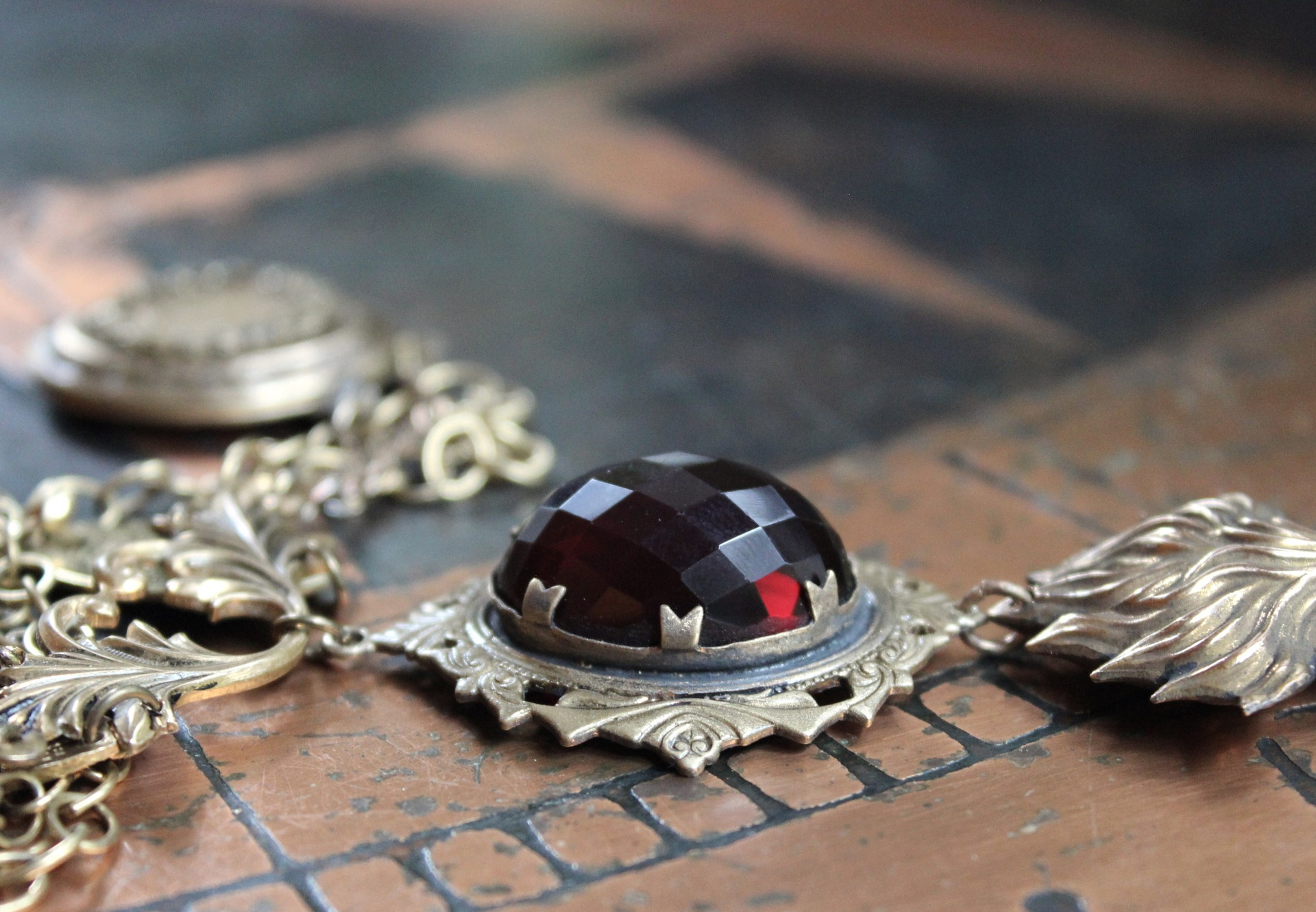 Antique Engraved Ex Voto Necklace with Amazing Faceted Blood of Christ Garnet,Marian Locket,Antique Medals & More!