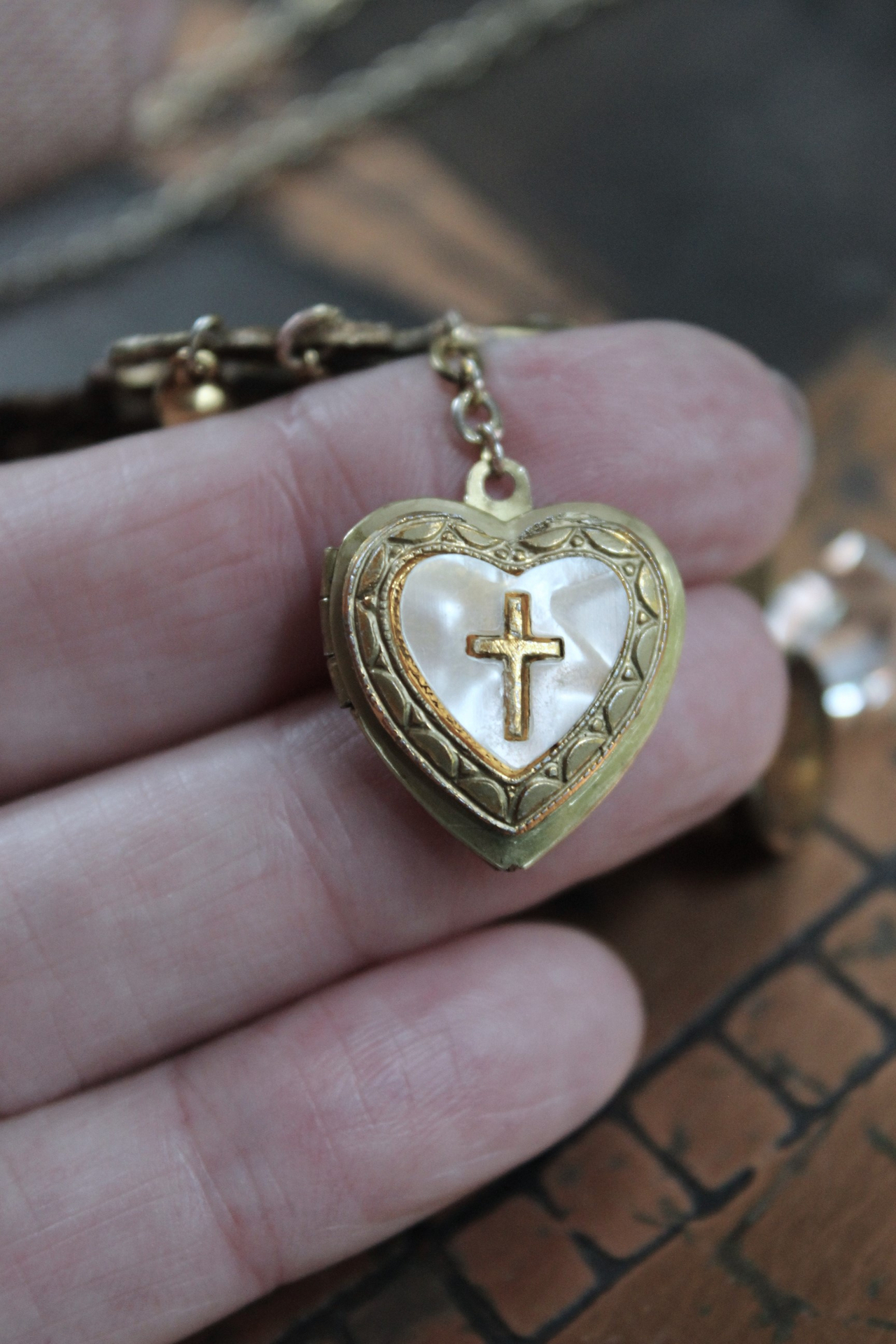 Watch Over You Necklace with Unique Angel Finding,RARE All Seeing Eye Gilt Wax Seal,Antique Medals,Vintage Heart Locket,Faceted Rock Crystal Drops & More!