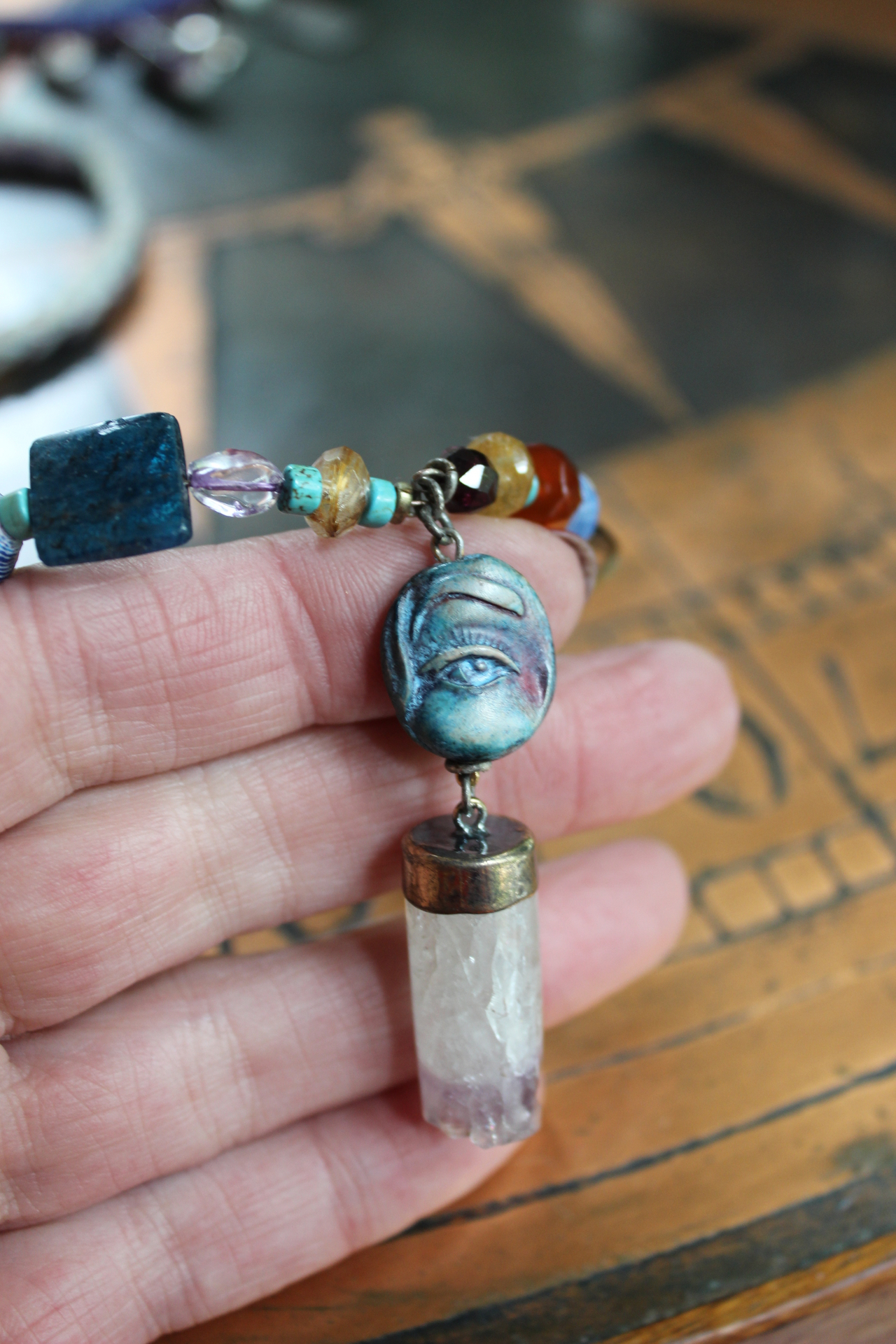 Endless Bounty Bangle Set with Antique Kantha Textile, Multiple Faceted Gemstones & Turquoise, Unique Dangles and Drops!