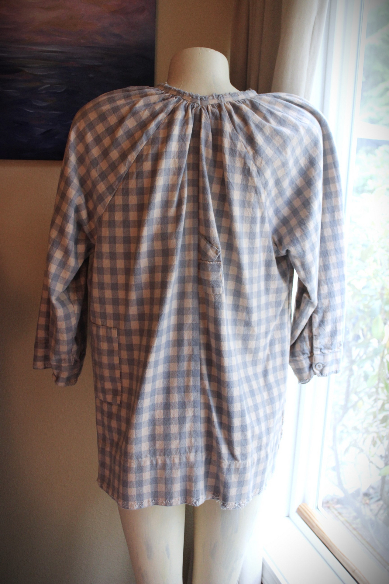 Magnolia Pearl Cotton Gingham Peasant Shirt with Unique Distressing & Button Closures