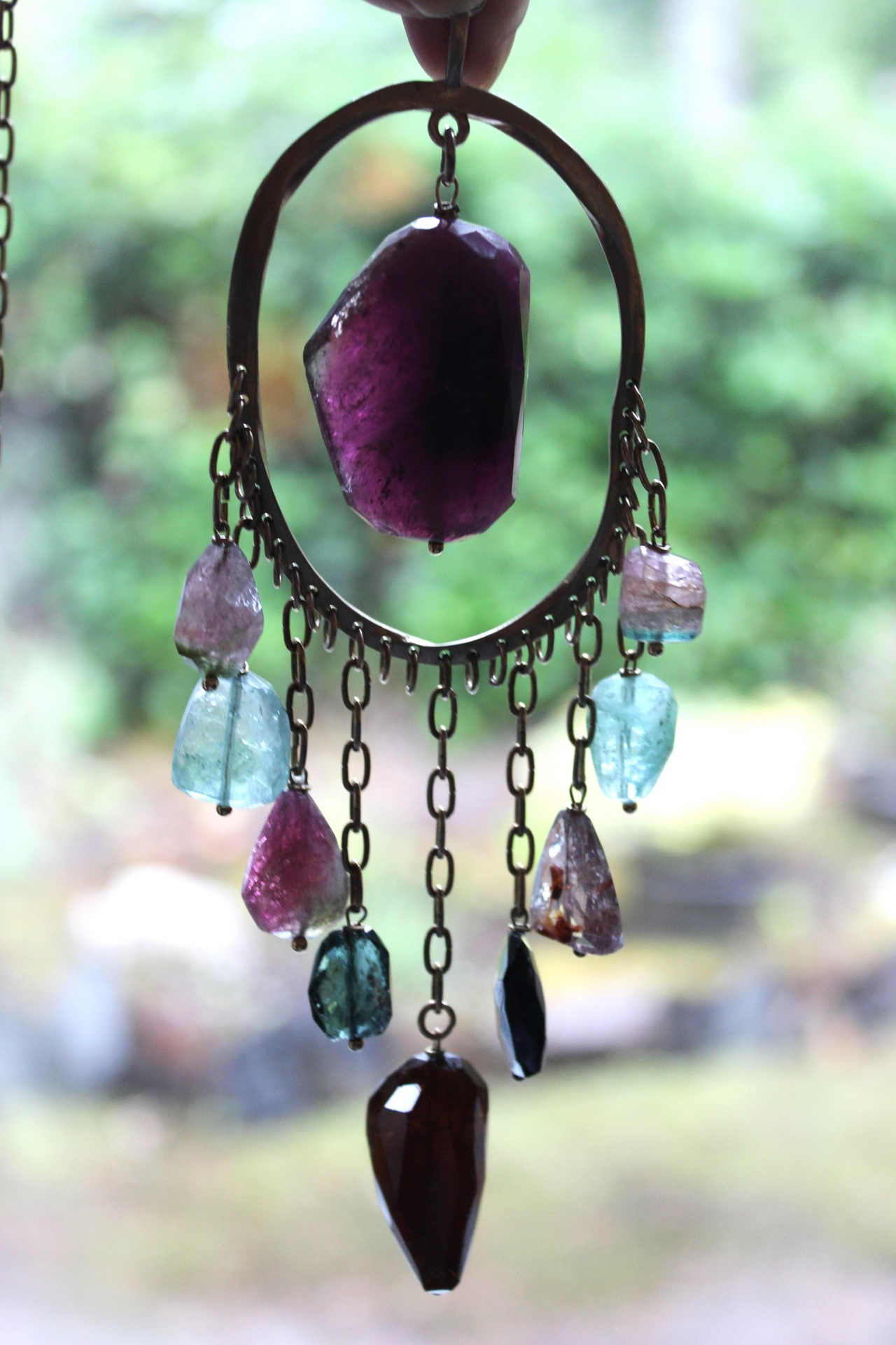 NEW! Brave Soul Necklace with 10 Faceted Tourmaline Gemstones, Unique Freeform Connector, Vintage Link Chain & Toggle Clasp