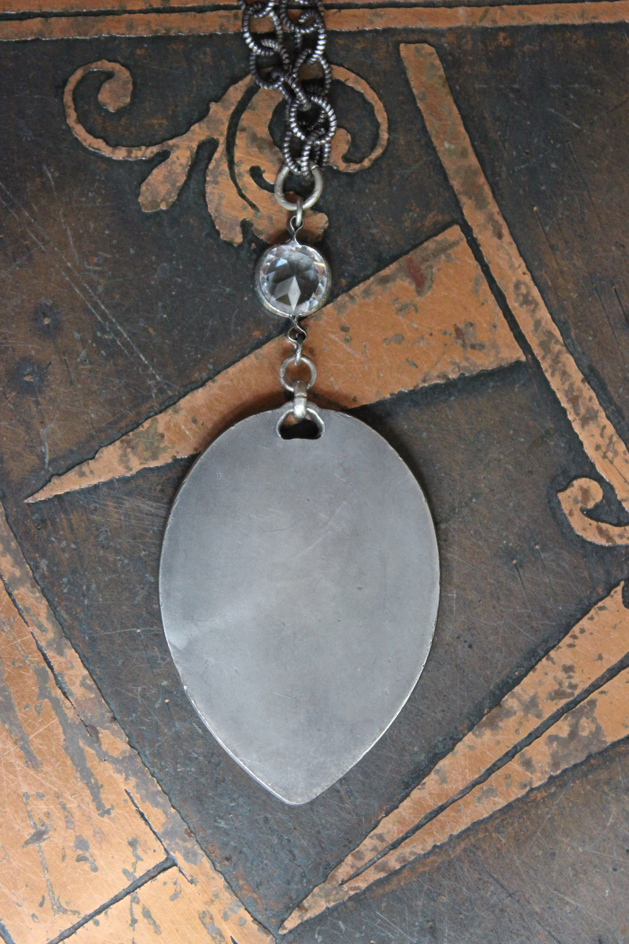 Under His Wings Necklace with Once in a Lifetime Antique Sterling Harden Medal,Antique Faceted Rock Crystal Connector,Solid Sterling Chain & Clasp