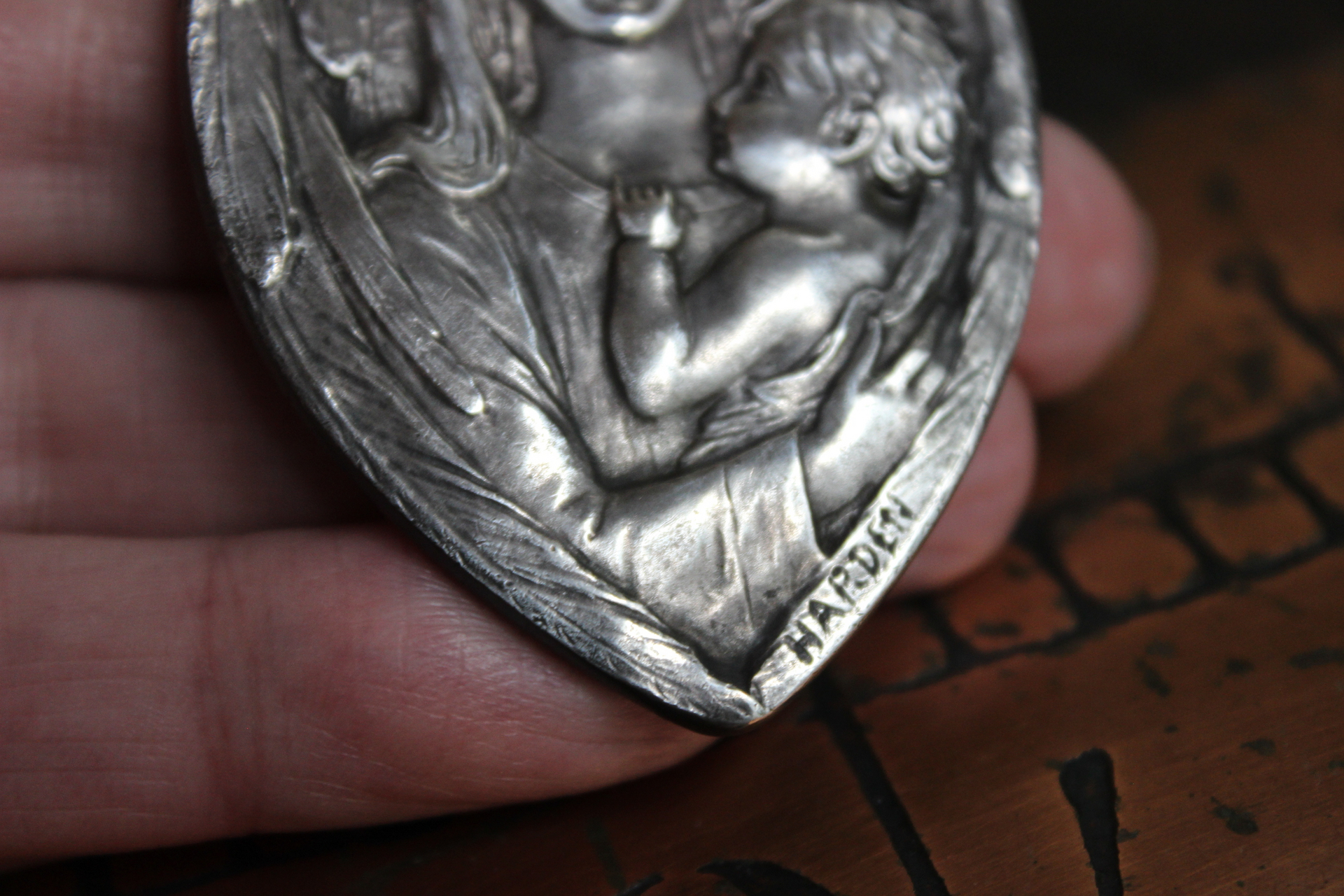Under His Wings Necklace with Once in a Lifetime Antique Sterling Harden Medal,Antique Faceted Rock Crystal Connector,Solid Sterling Chain & Clasp