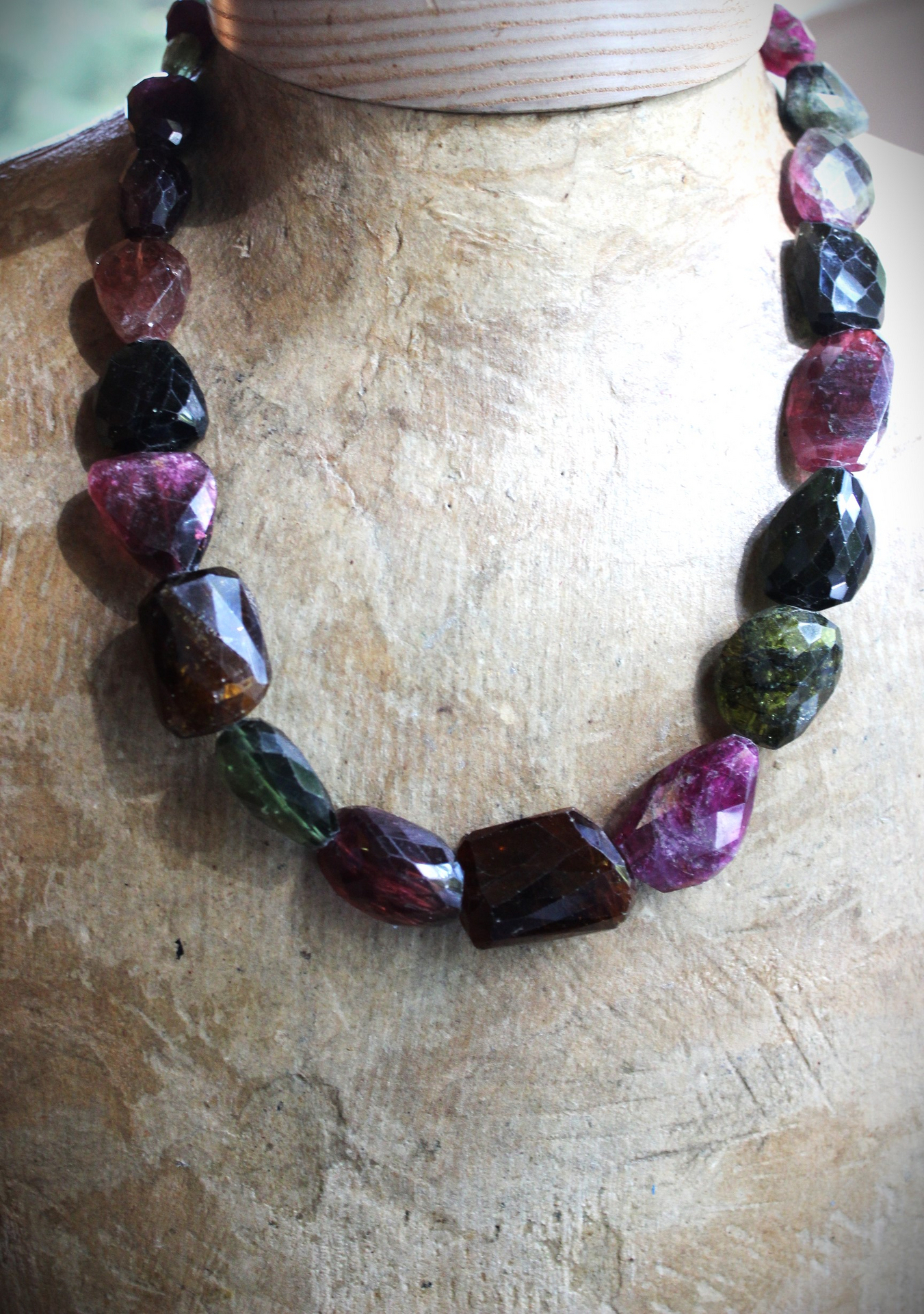 Sold to J One of a Kind Checkerboard Faceted Tourmaline Gemstone Necklace with Sterling Toggle Clasp