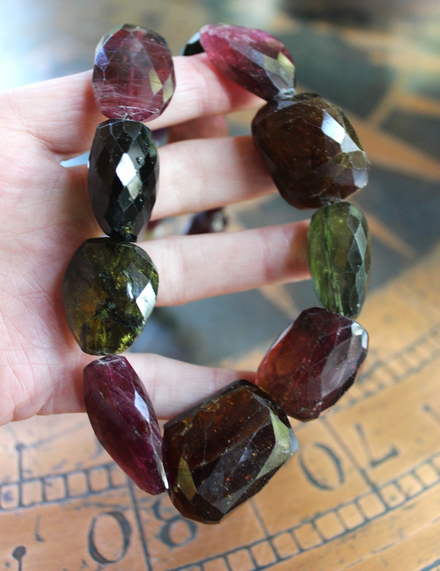 Sold to J One of a Kind Checkerboard Faceted Tourmaline Gemstone Necklace with Sterling Toggle Clasp