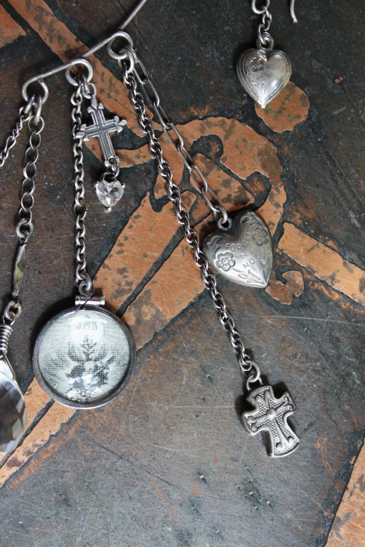 Sterling Ear Cuff & Single Sterling Earring Set with Sterling Crosses,Sacred Heart under Glass Drop,Faceted Rock Crystal Drops & More!