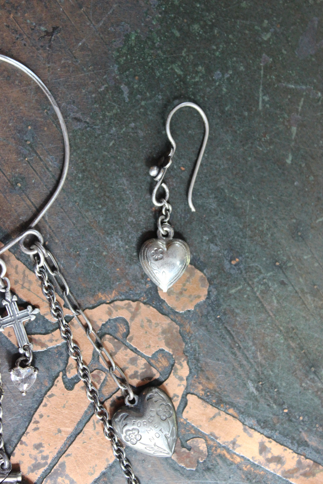 Sterling Ear Cuff & Single Sterling Earring Set with Sterling Crosses,Sacred Heart under Glass Drop,Faceted Rock Crystal Drops & More!