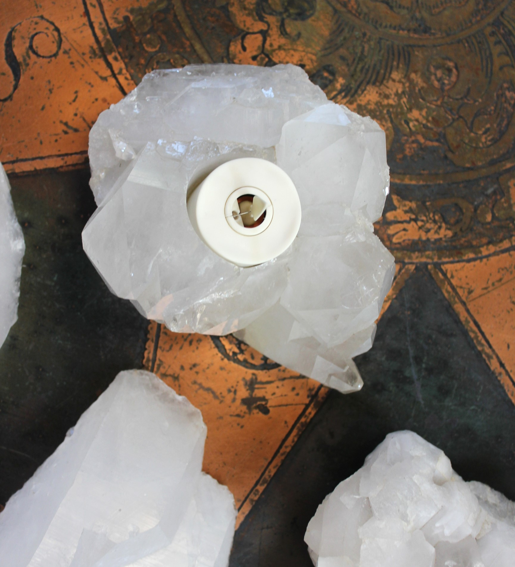 Premium Brazilian Quartz Point Candle Holders with 4 Luminara Tea Light Flameless Candles