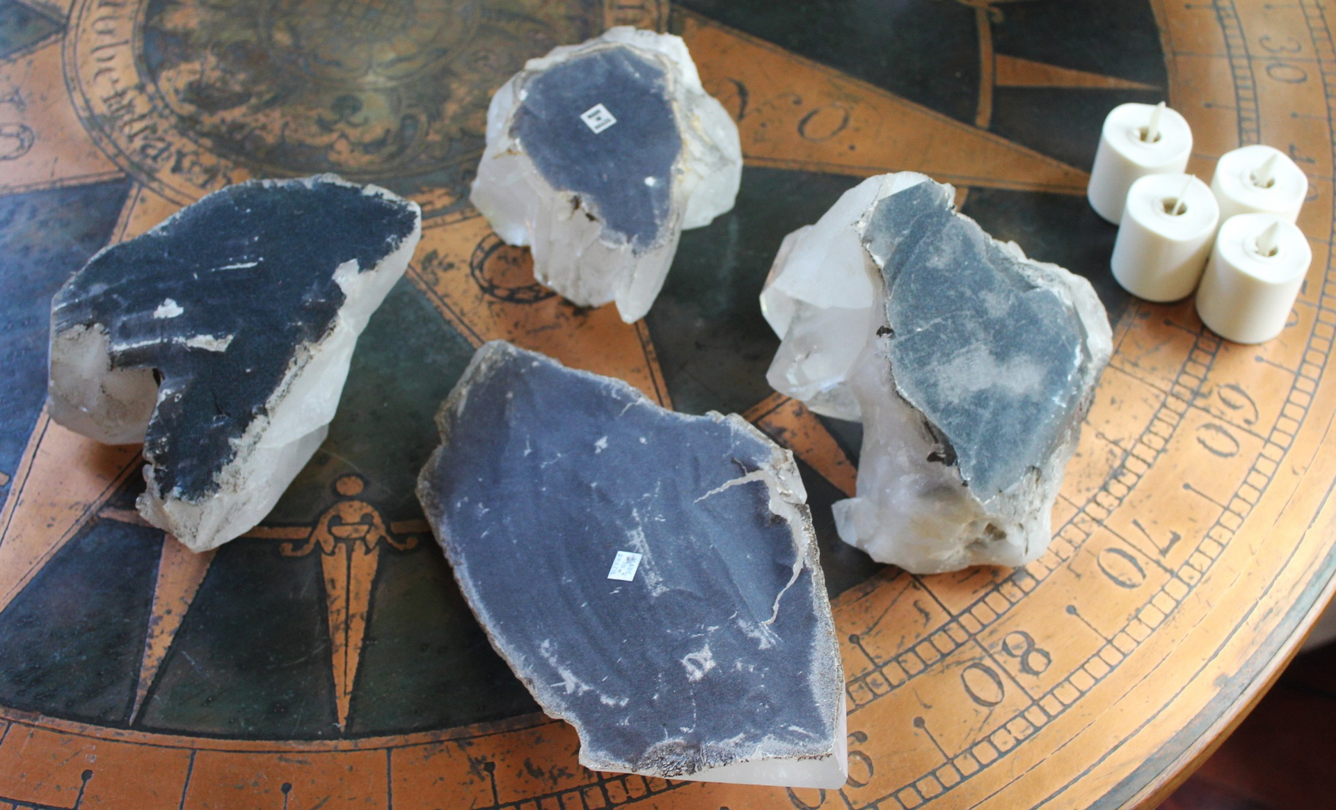 Premium Brazilian Quartz Point Candle Holders with 4 Luminara Tea Light Flameless Candles