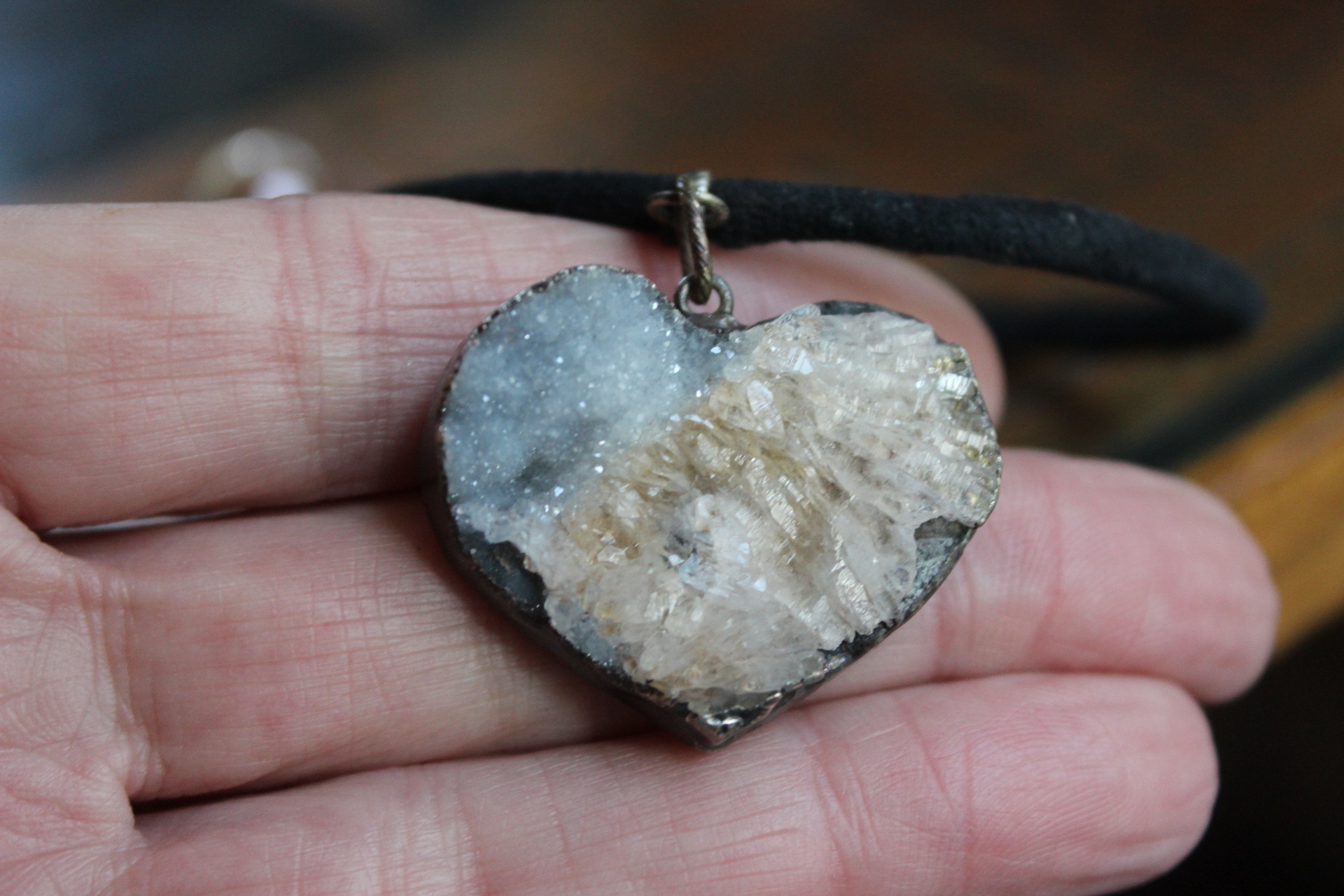 Set of Five Bangles with Suede and Distressed Leather, Sterling Capped Rock Quartz Point, Unique Drops, Sterling Cross, Druzy Crystal Heart & More!
