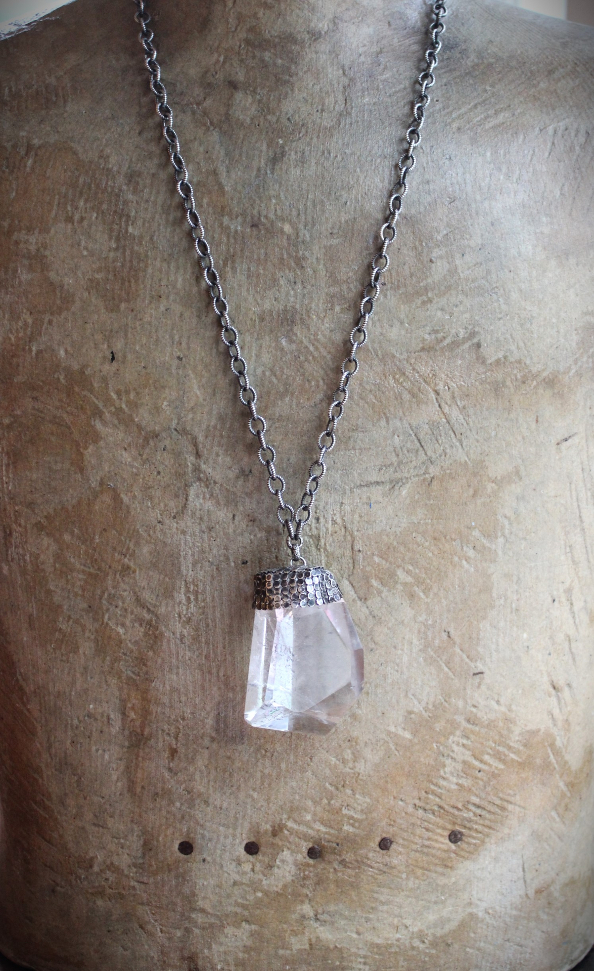 SOLD TO J Spirit Healer II Necklace with Amazing Sterling & Clear Quartz Pendant, Solid Sterling Link Chain