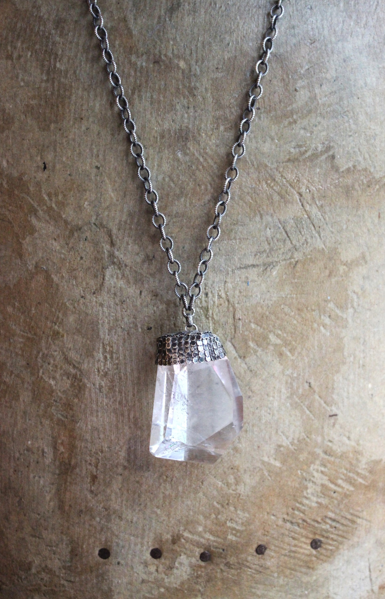 SOLD TO J Spirit Healer II Necklace with Amazing Sterling & Clear Quartz Pendant, Solid Sterling Link Chain