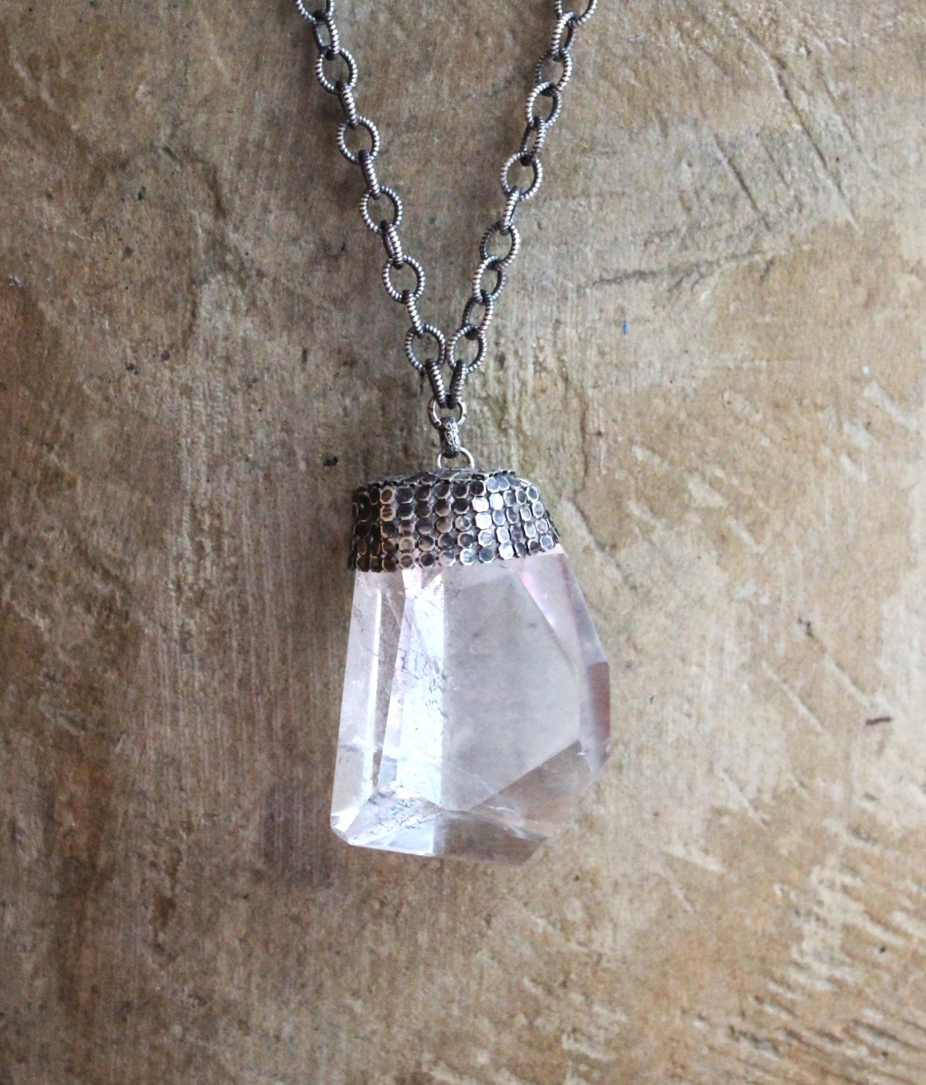 SOLD TO J Spirit Healer II Necklace with Amazing Sterling & Clear Quartz Pendant, Solid Sterling Link Chain