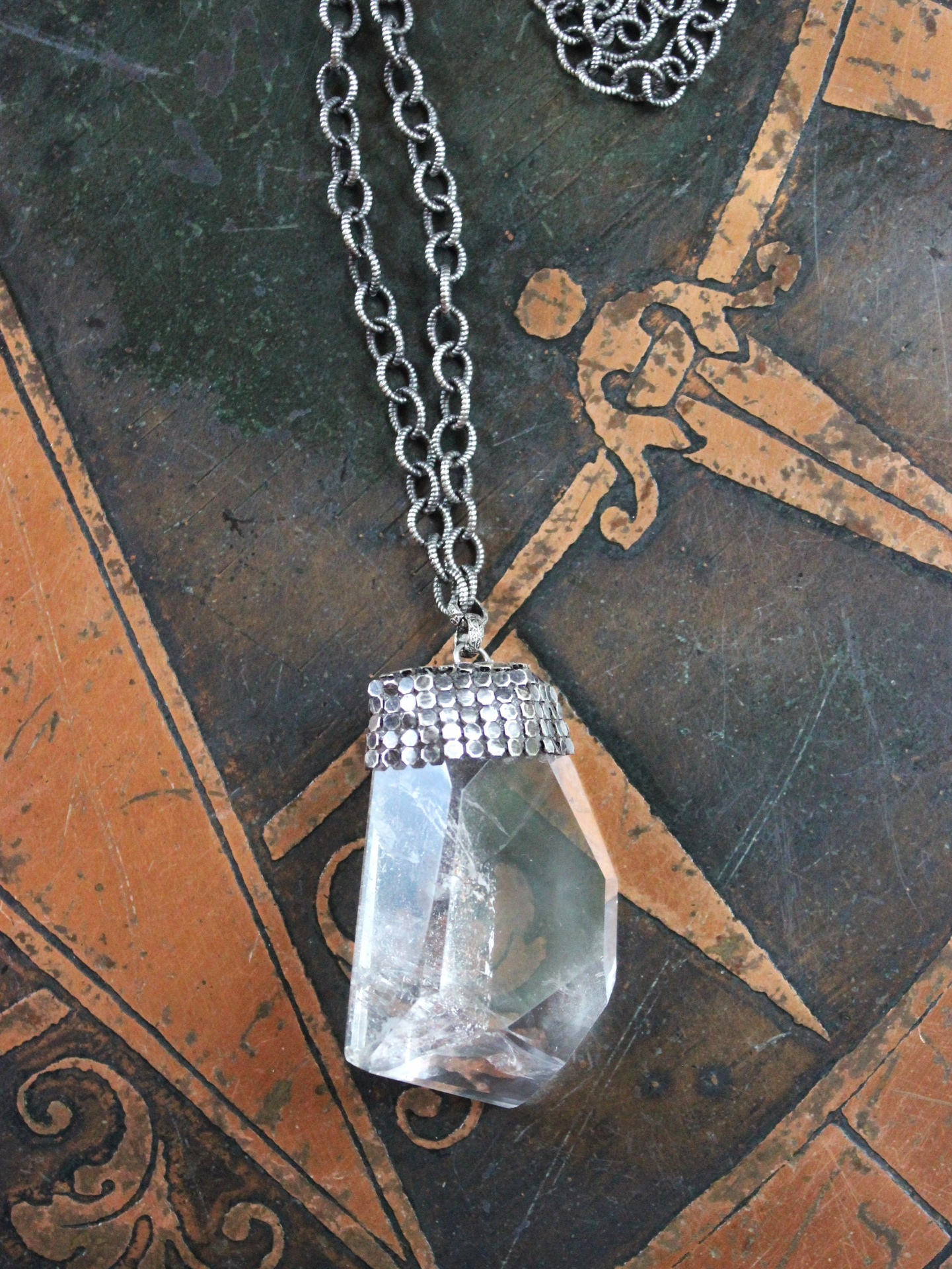SOLD TO J Spirit Healer II Necklace with Amazing Sterling & Clear Quartz Pendant, Solid Sterling Link Chain