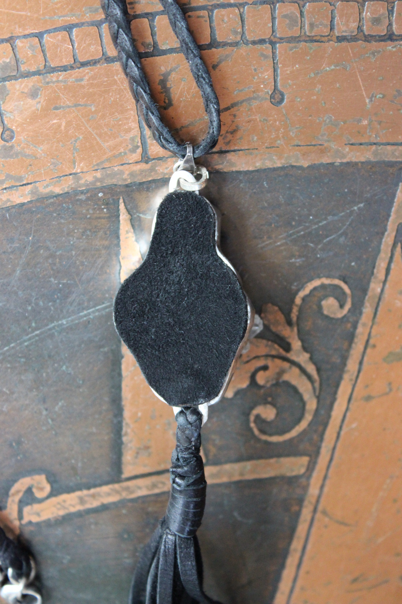 NEW! Seek That Necklace with Sterling Bezelled Faceted Rock Quartz Pendant, Long Butter Soft Leather Tassel and Braided Leather Chain 