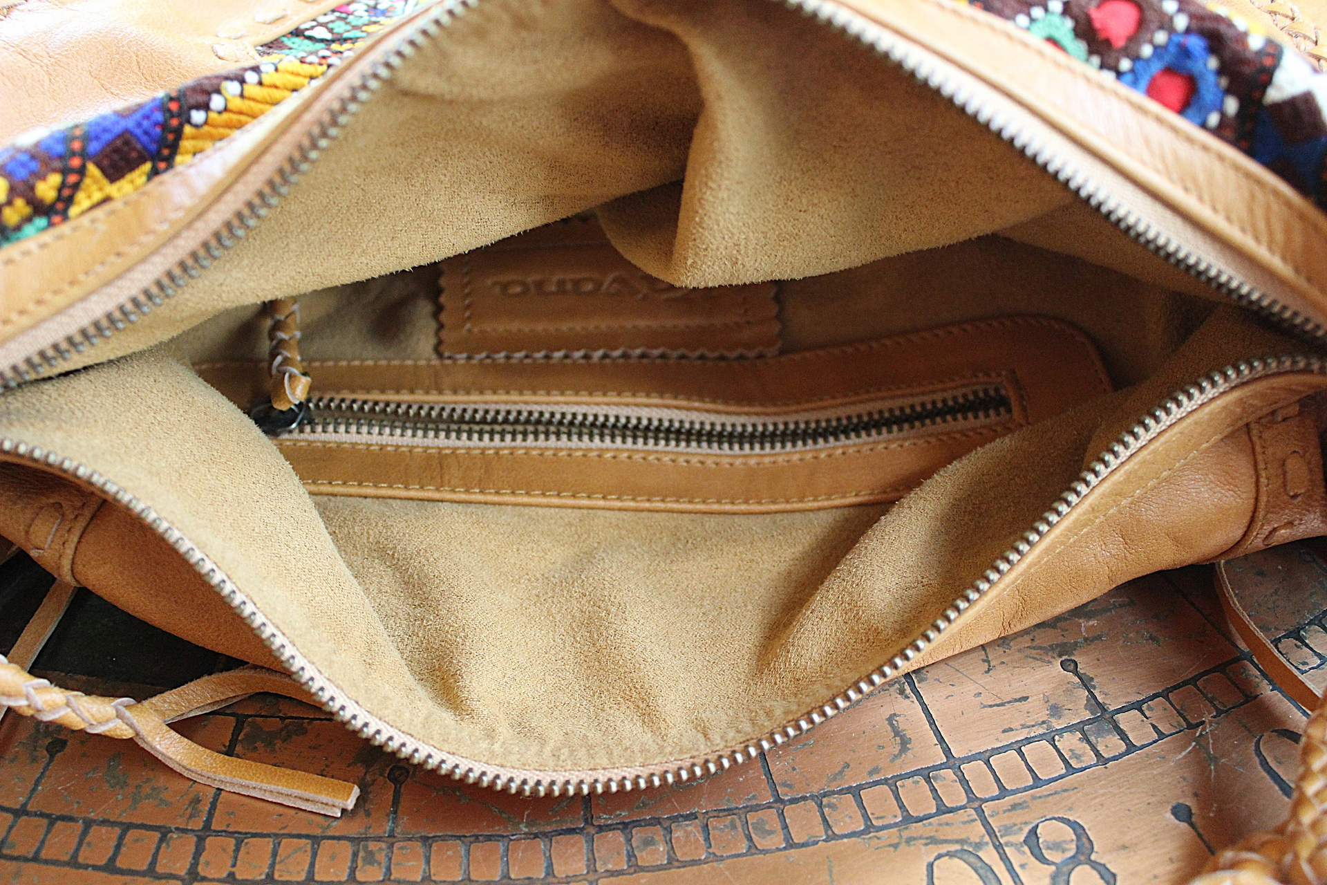 OOAK High Quality Kavana Butter Soft Leather Fringe Bag with Woven Banjara Textile, Stitching Details and Whipstitched Strap