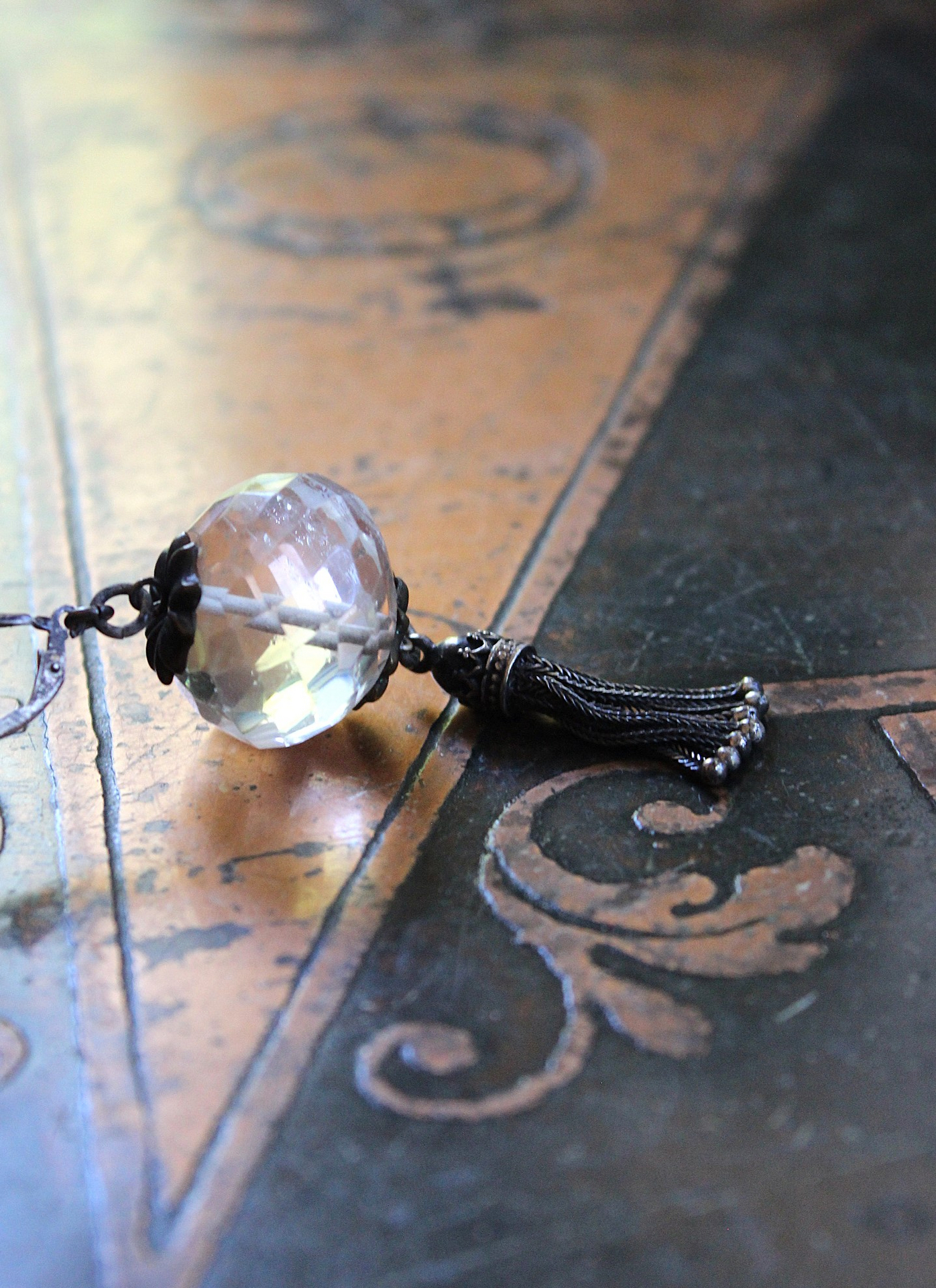 Better Things Earrings with Faceted Clear Rock Quartz,Unique Bead Point Caps, Sterling Foxtail Chain Tassels, Sterling Earring Wires