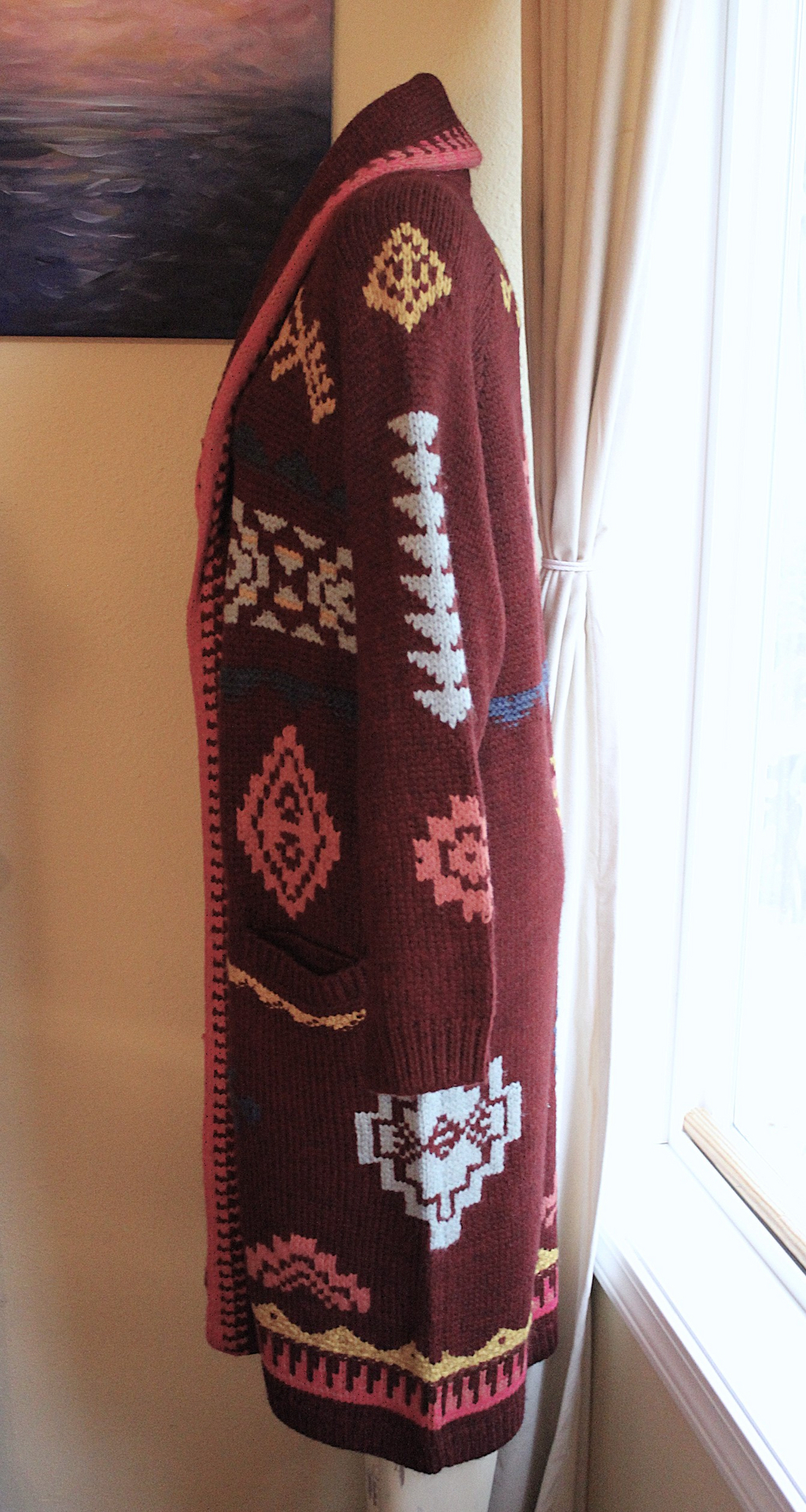  NWOT Sundance Handknit Sweater Duster with Shawl Collar, Snap Closure and Front Pockets - Size Large