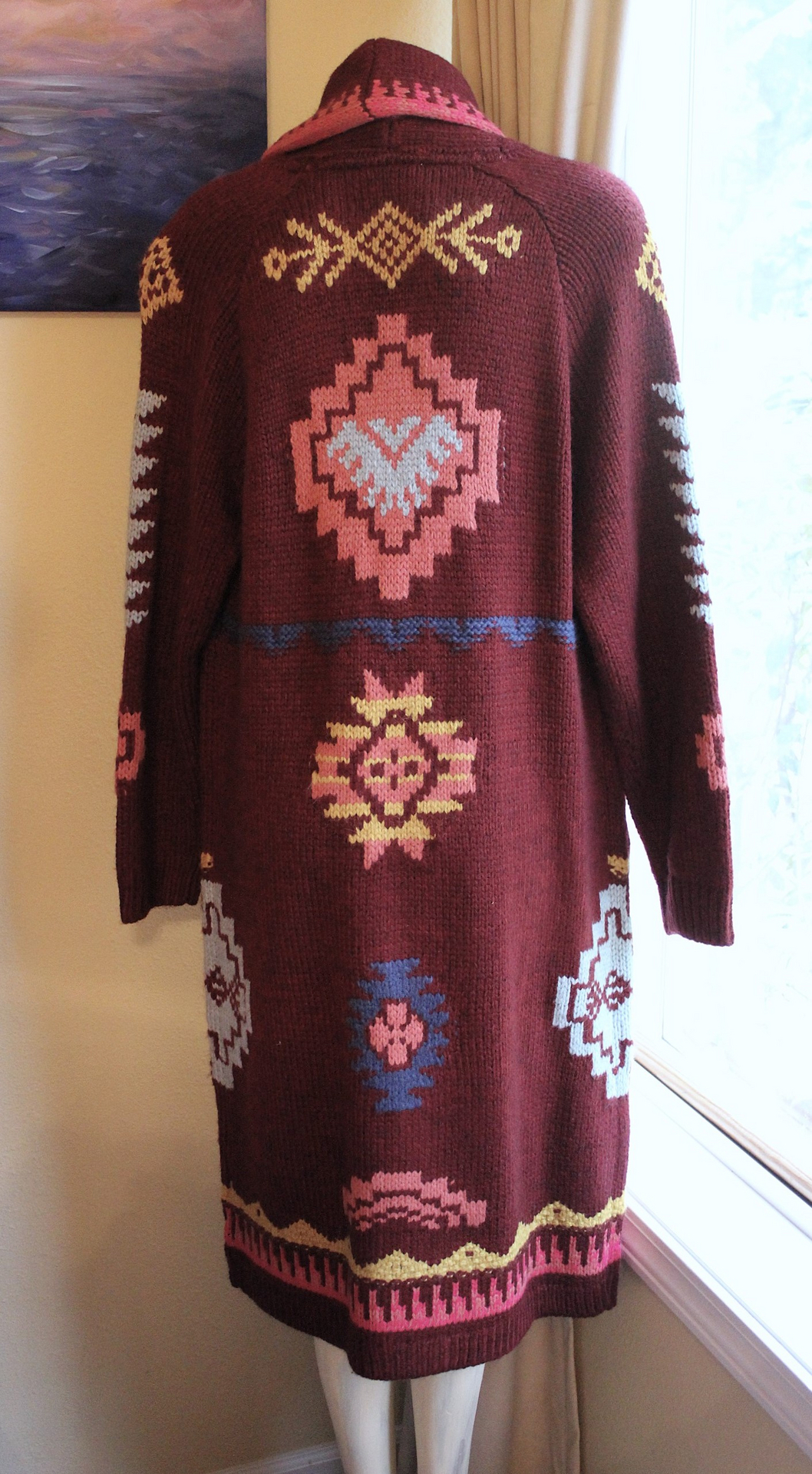  NWOT Sundance Handknit Sweater Duster with Shawl Collar, Snap Closure and Front Pockets - Size Large