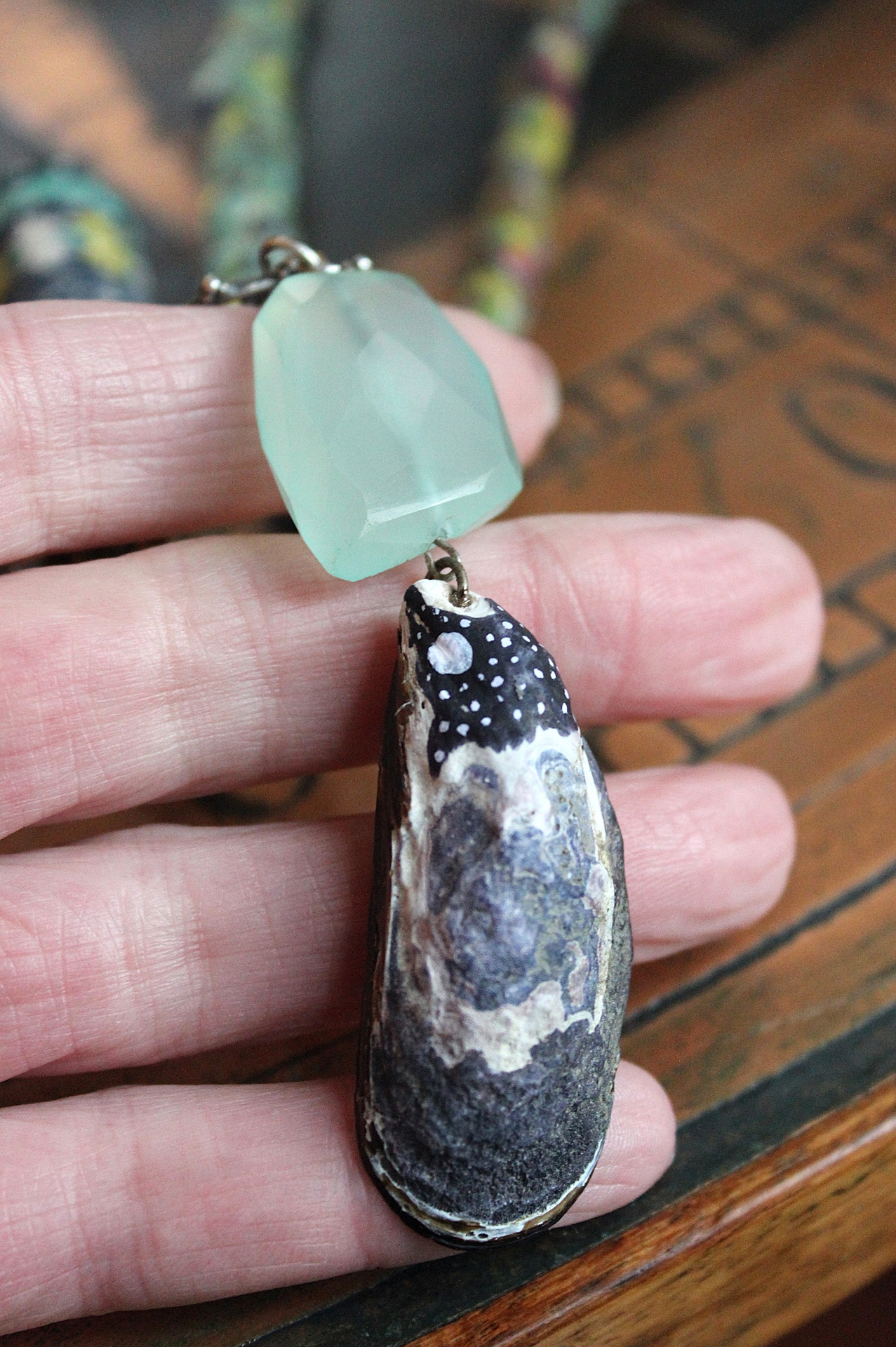 The Astonishing Light Necklace with Braided Antique Kantha Chain,Antique Faceted Pools of Light Connector, Tiny Quartz Point Vessel,Quartz Drop,Peruvian Opal Stone++