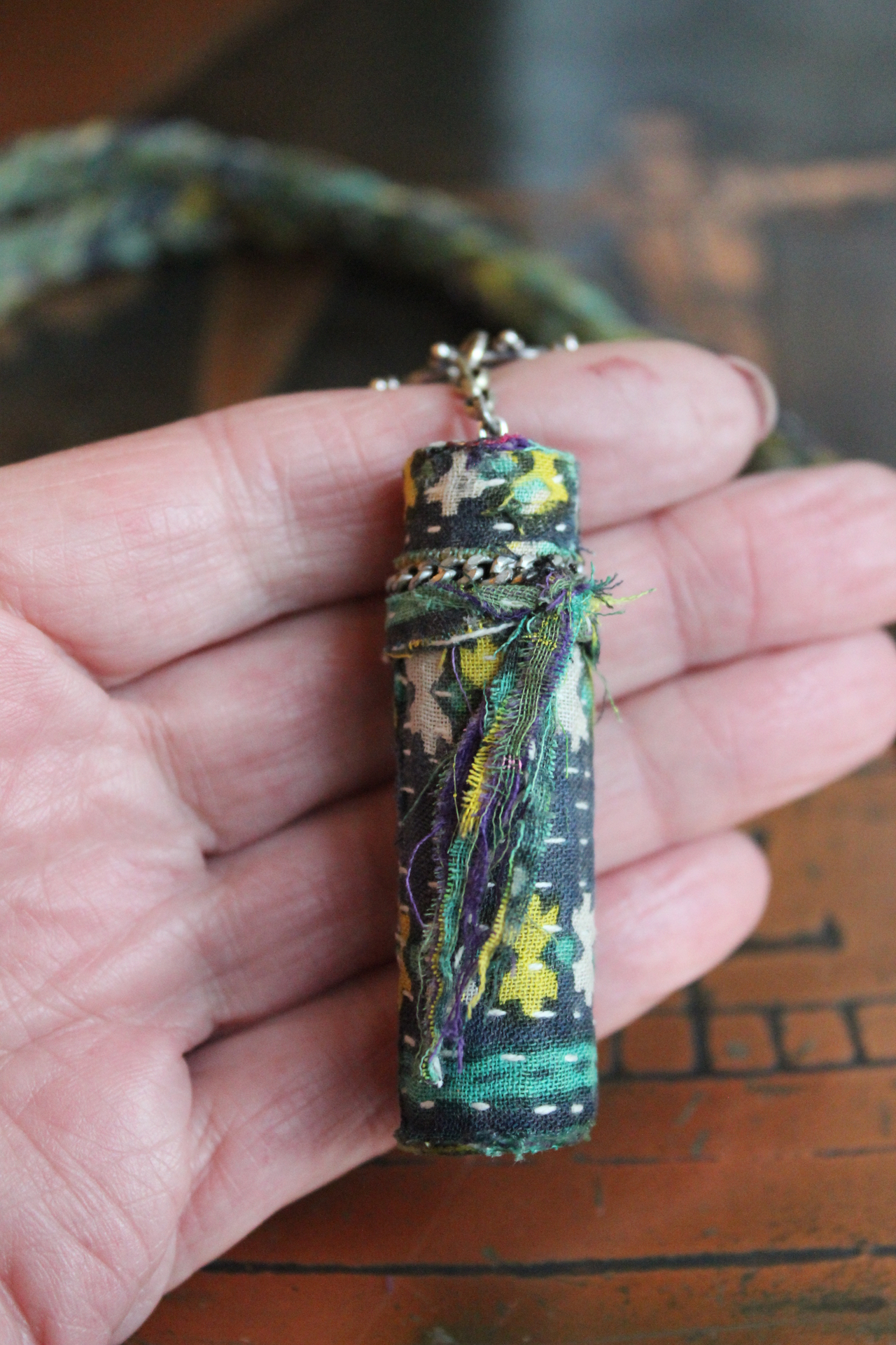 The Astonishing Light Necklace with Braided Antique Kantha Chain,Antique Faceted Pools of Light Connector, Tiny Quartz Point Vessel,Quartz Drop,Peruvian Opal Stone++