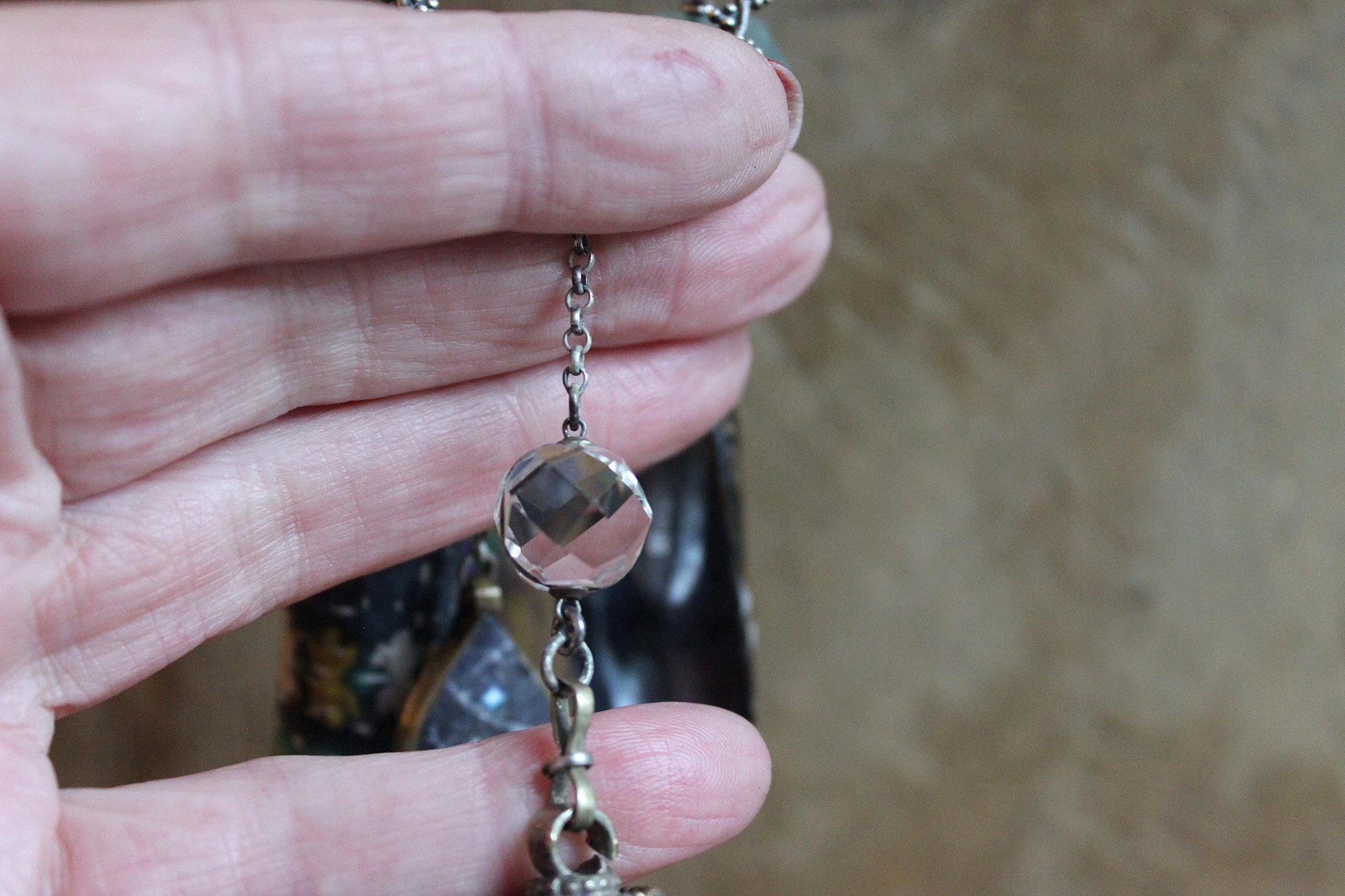 The Astonishing Light Necklace with Braided Antique Kantha Chain,Antique Faceted Pools of Light Connector, Tiny Quartz Point Vessel,Quartz Drop,Peruvian Opal Stone++