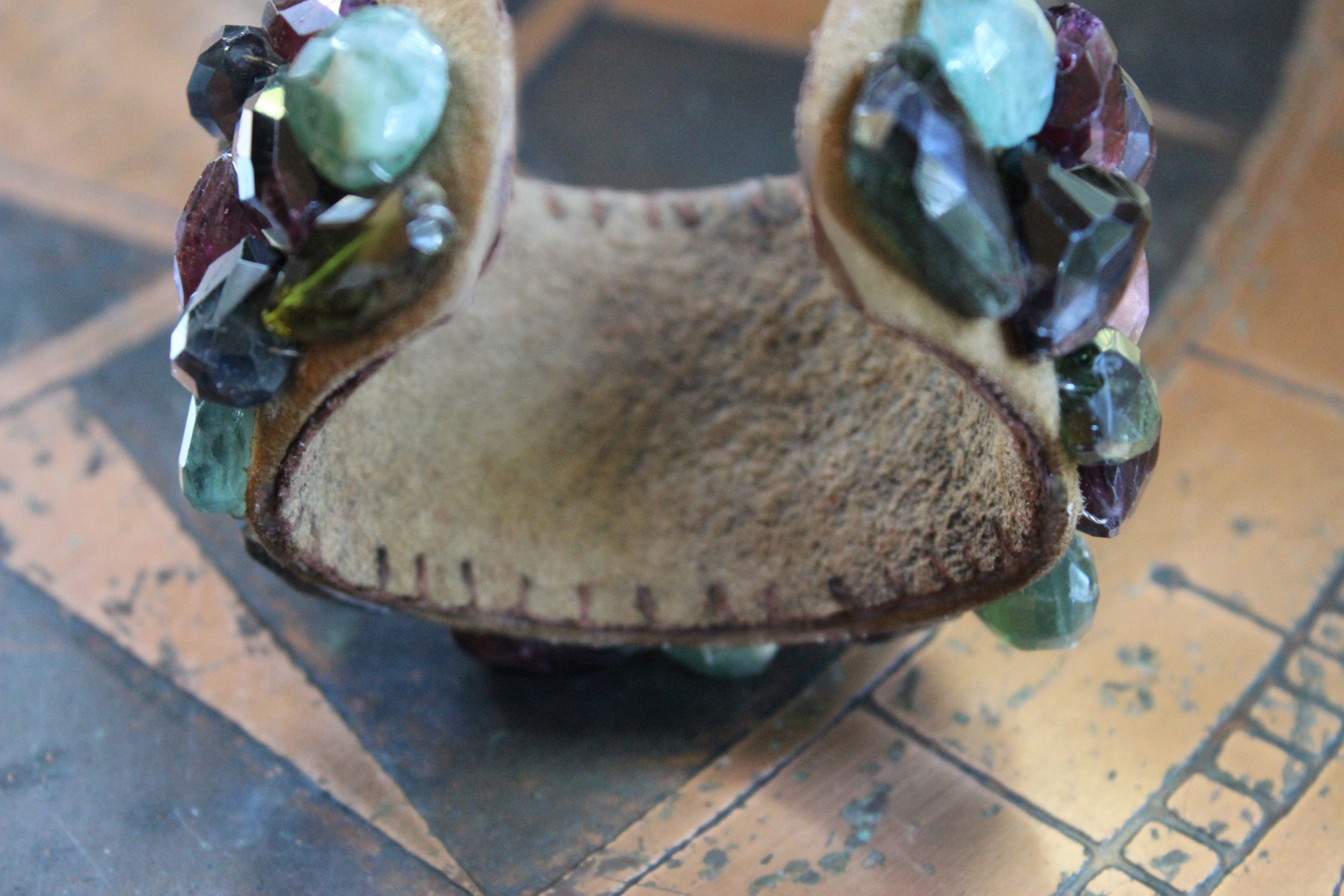 SOLD to J Faceted Tourmaline Cuff and Bracelet Set with Amazing Array of Tourmaline Gemstones and Distressed Leather 
