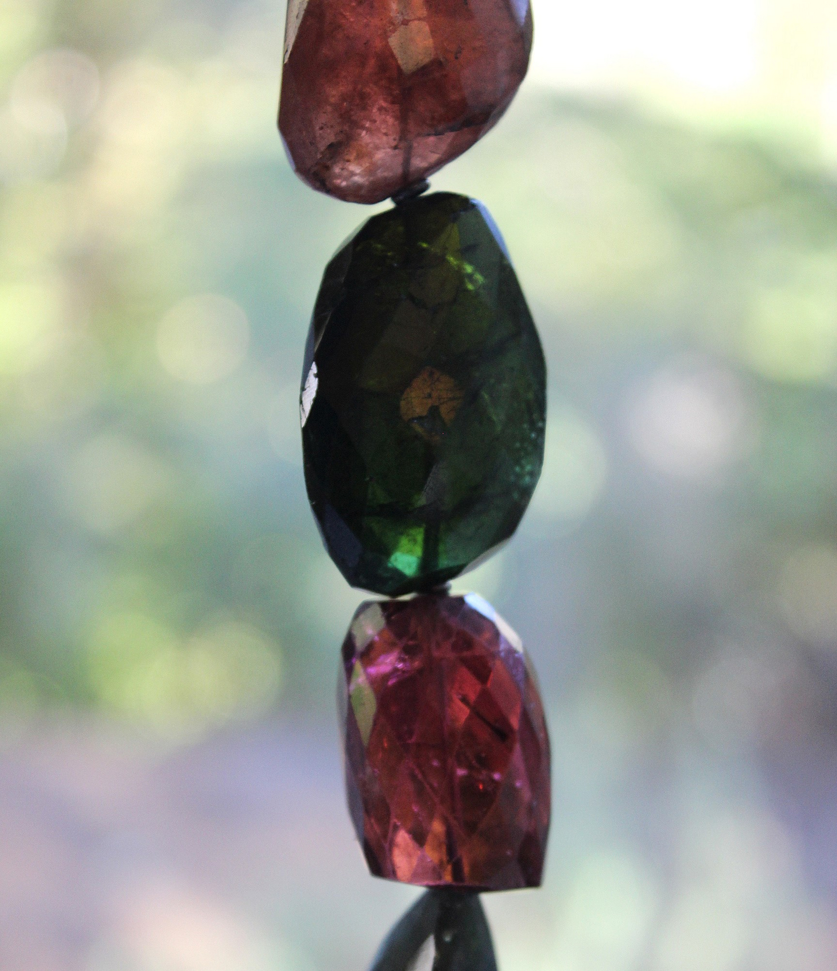 SOLD to J Faceted Tourmaline Cuff and Bracelet Set with Amazing Array of Tourmaline Gemstones and Distressed Leather 