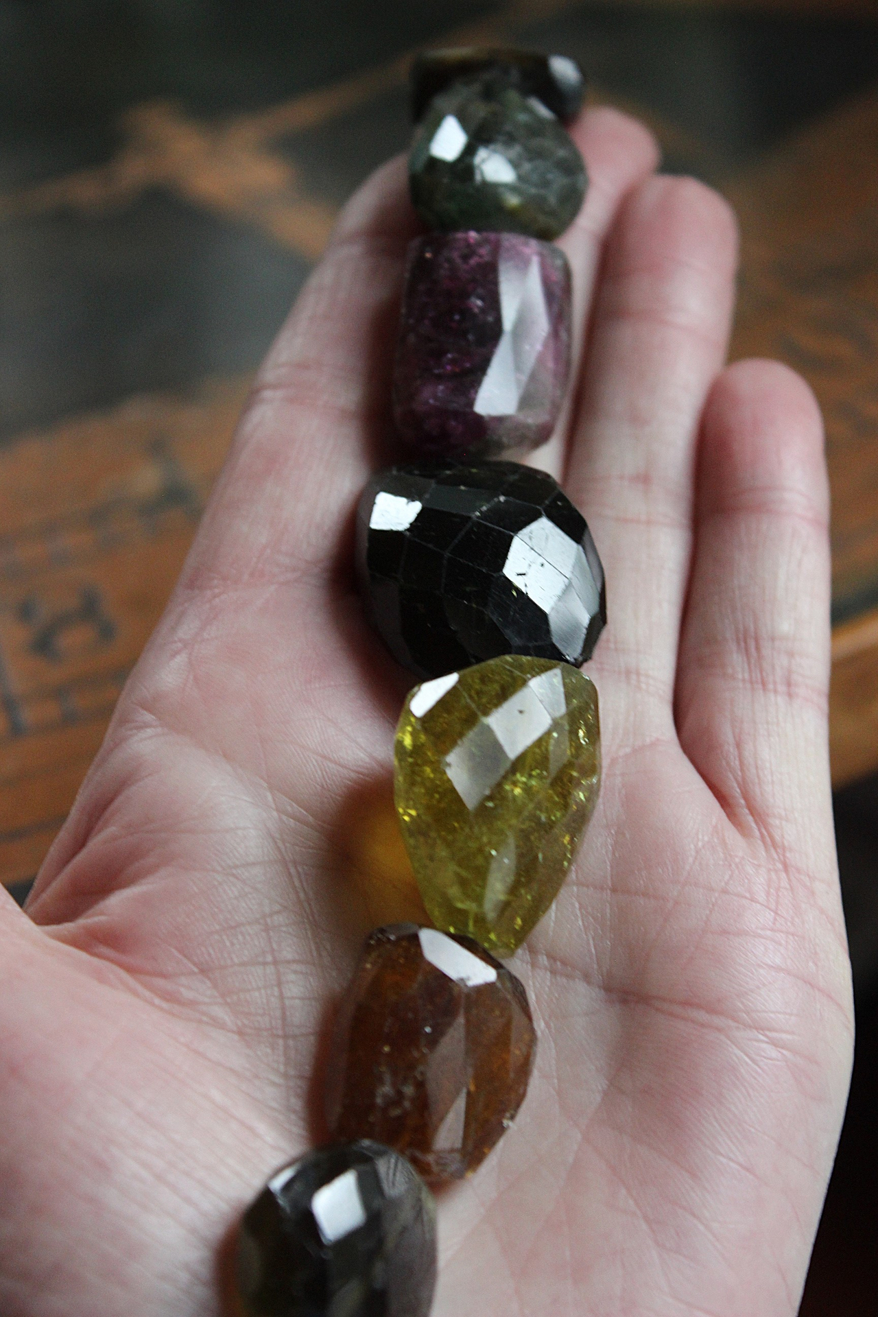Reserved for D Faceted Tourmaline Cuff Bracelet Set with Super Rare Faceted Canary Yellow & Multiple Checkerboard Faceted Tourmaline Stones , Butter Soft Premium Black Suede Leather