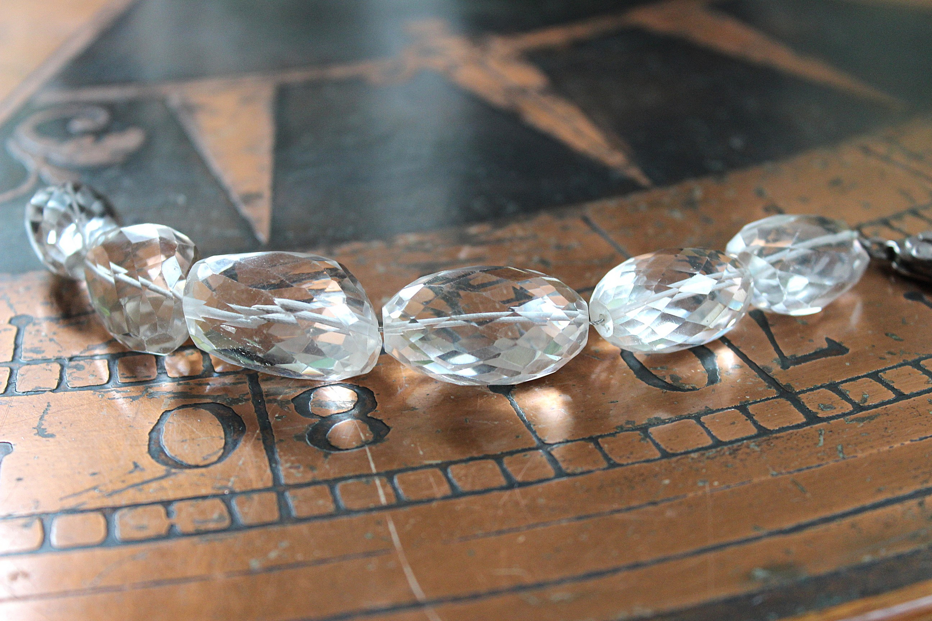 NEW! Faceted Rock Quartz Crystal Cuff Bracelet Set with Highly Faceted Stones, Premium Black Leather and Sterling Clasp