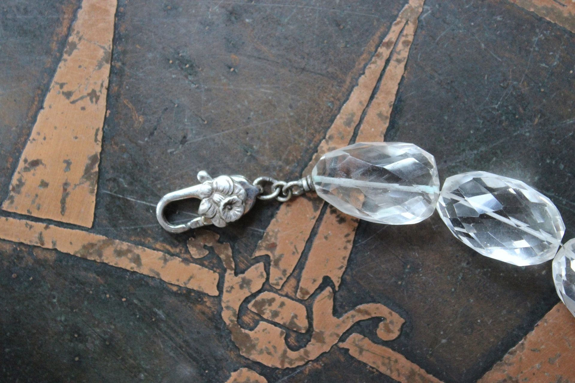 NEW! Faceted Rock Quartz Crystal Cuff Bracelet Set with Highly Faceted Stones, Premium Black Leather and Sterling Clasp
