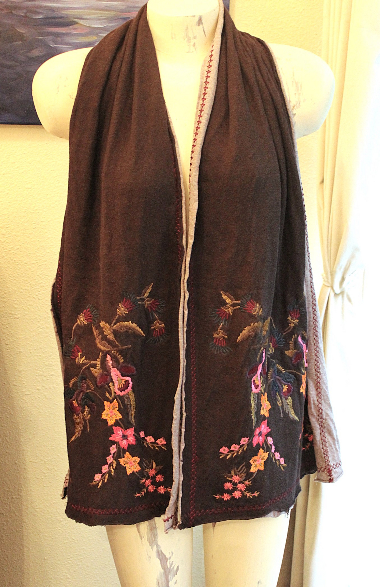 NEW! Set of 3 Biya Johnny Was Cotton Embroidered Scarf/Shawls with Shawl Pin - Versatile & Lovely!