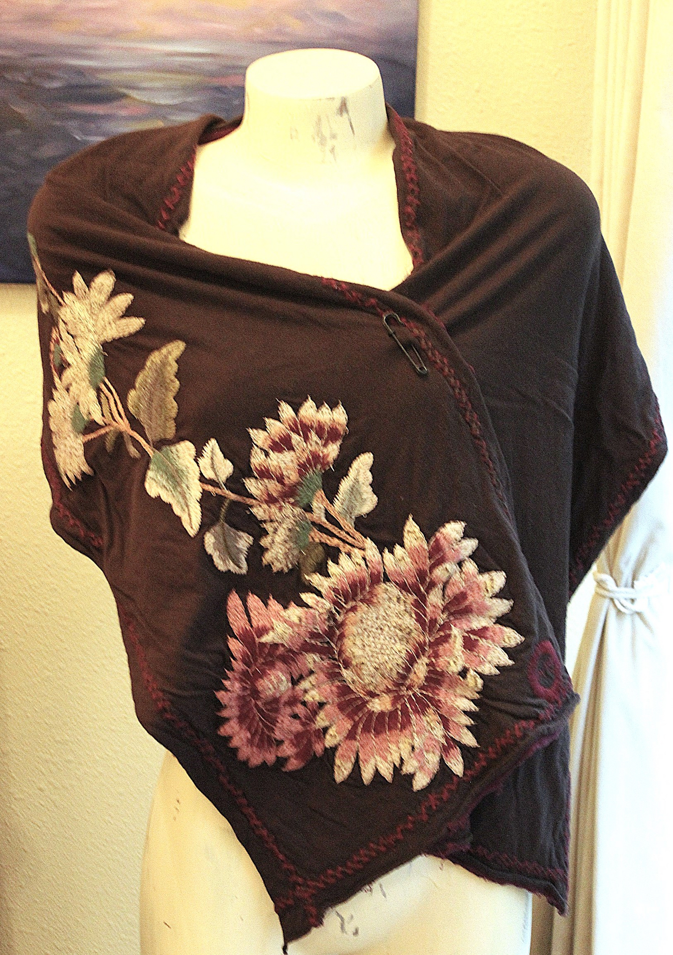 NEW! Set of 3 Biya Johnny Was Cotton Embroidered Scarf/Shawls with Shawl Pin - Versatile & Lovely!