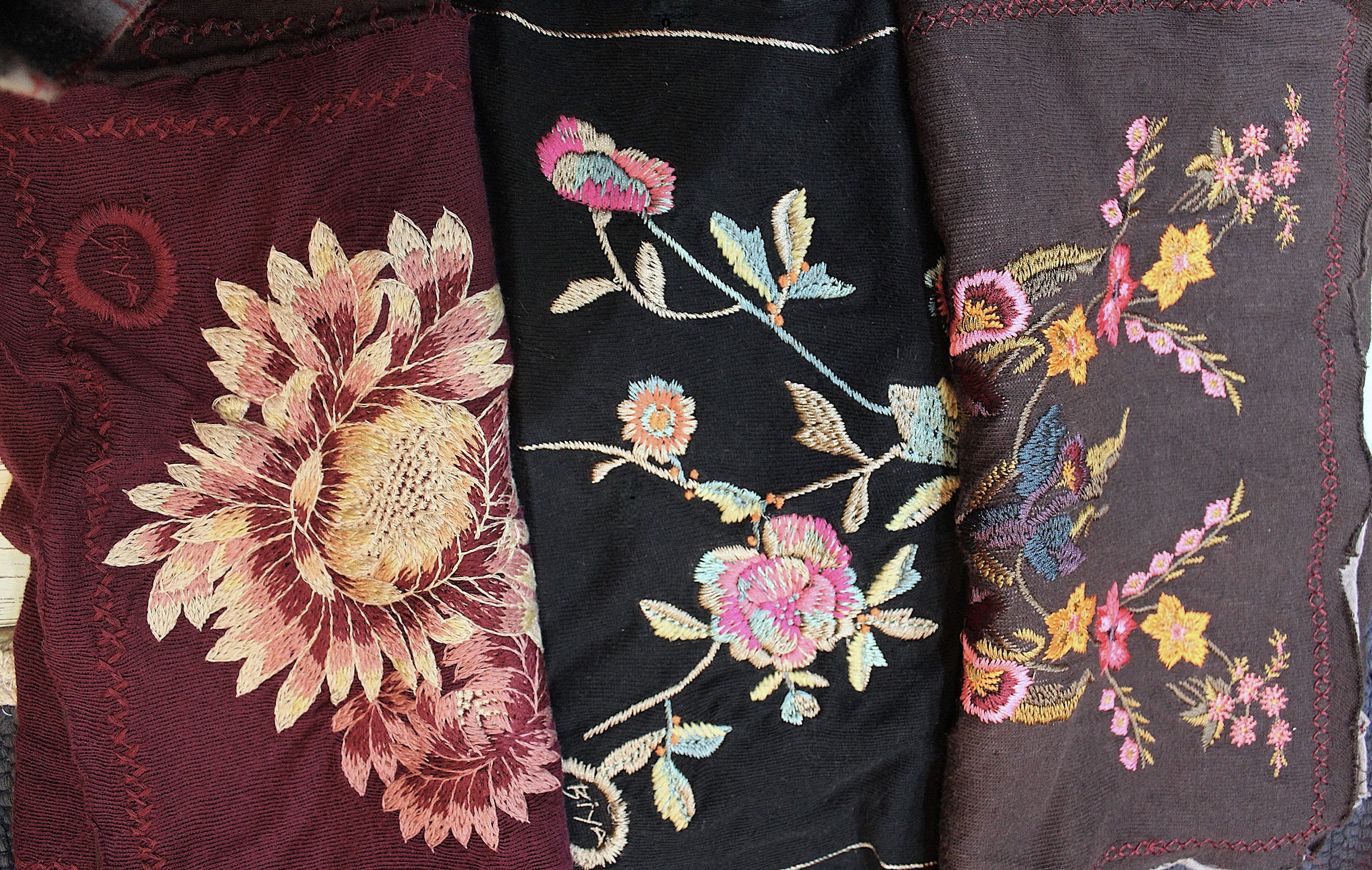 NEW! Set of 3 Biya Johnny Was Cotton Embroidered Scarf/Shawls with Shawl Pin - Versatile & Lovely!